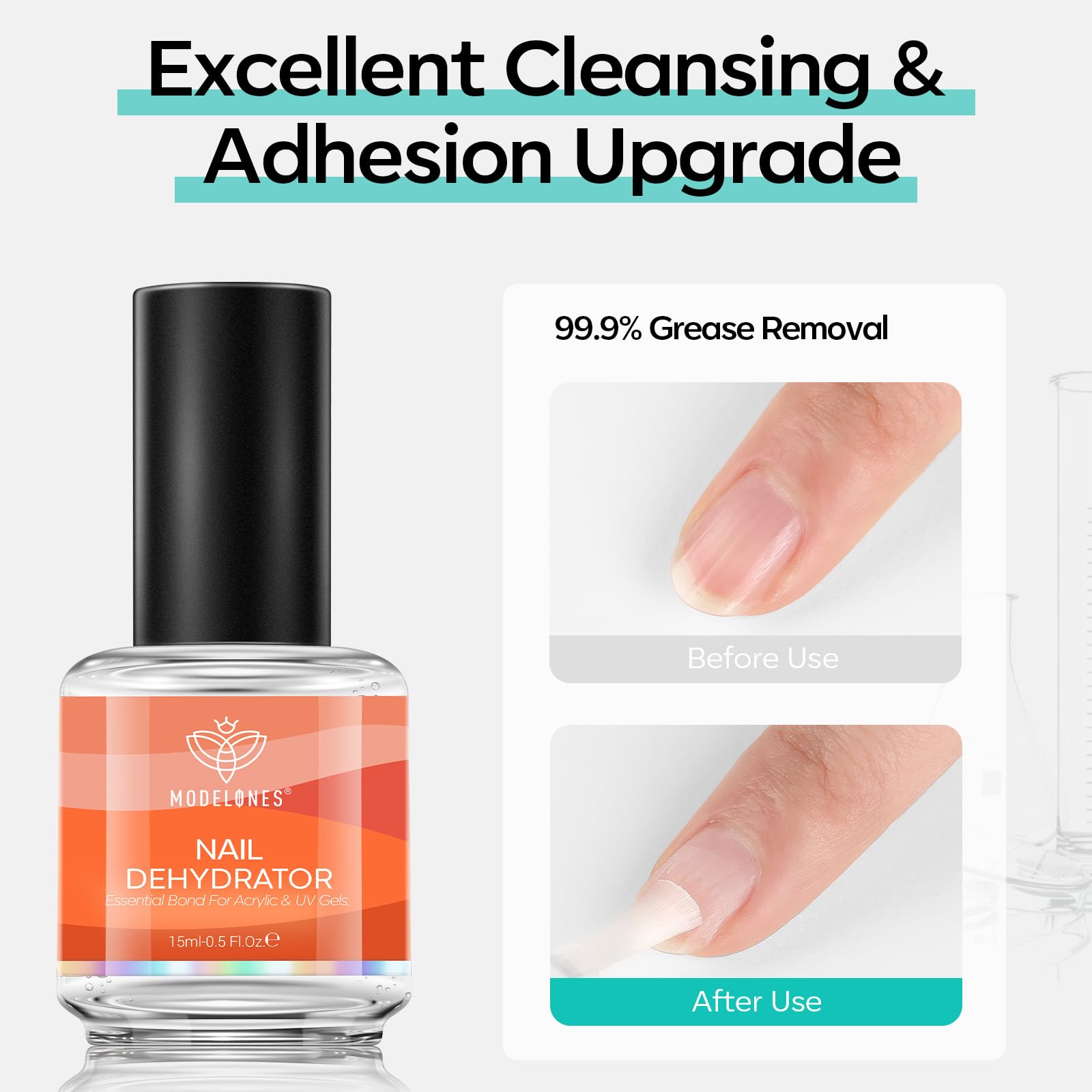 Modelones Nail Dehydrator - 15ml Nail Prep Solution for Acrylic & Gel Polish Application - Perfect for Salon & DIY Manicures at Home