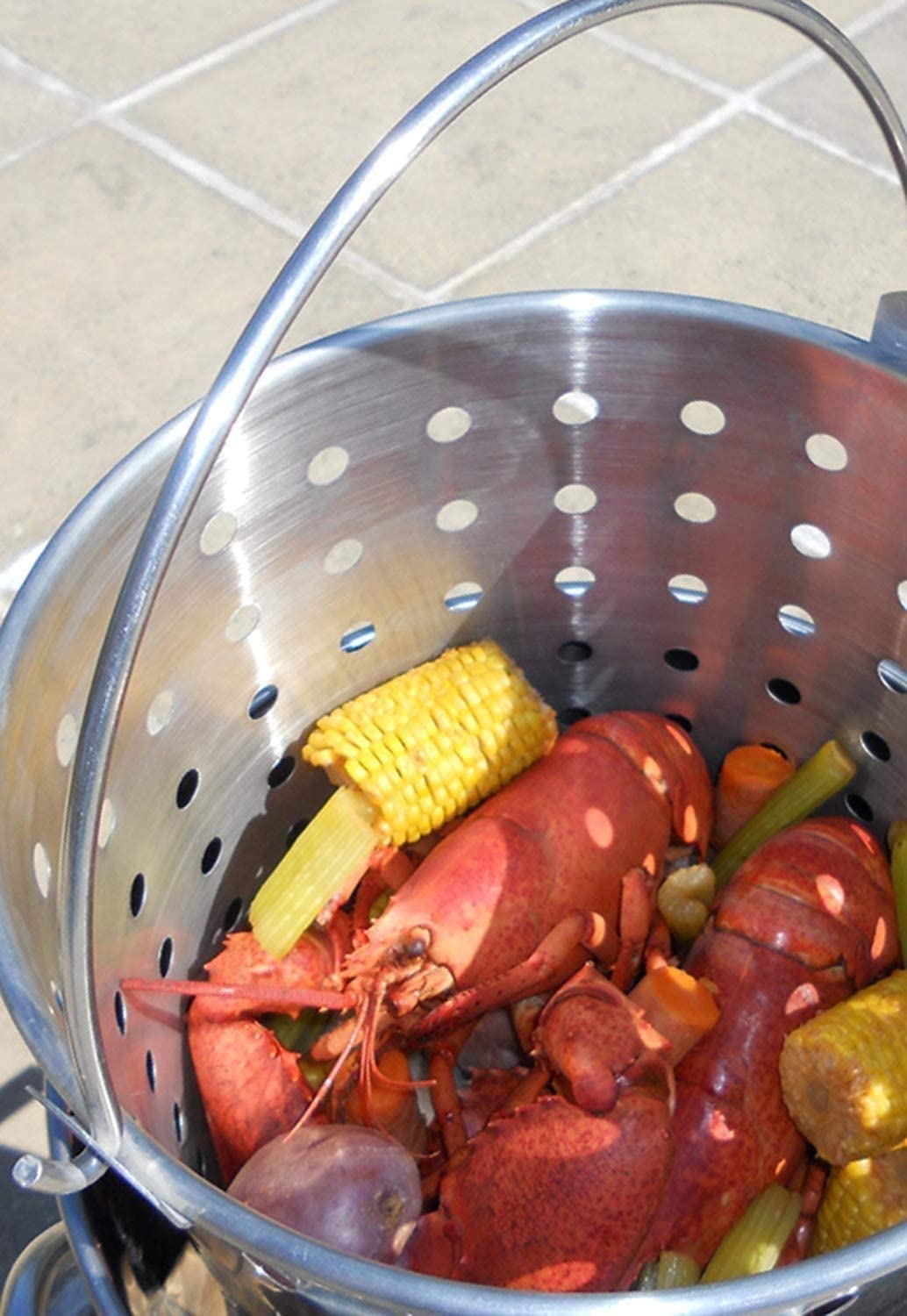 King Kooker KK32A Aluminum Outdoor Steaming and Boiling Pot Set - Silver | Perfect for Camping, Backyard BBQs, and Seafood Boils
