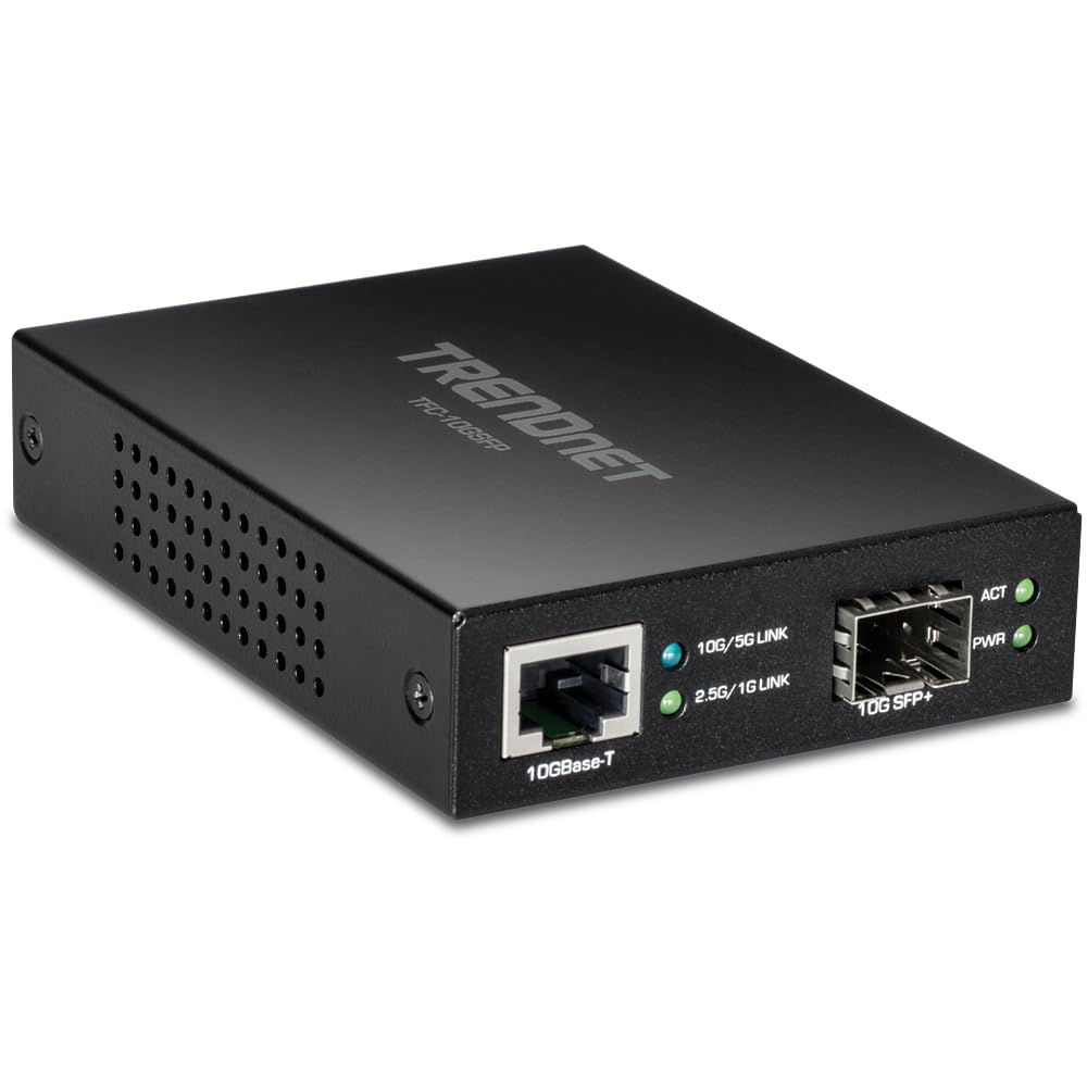 TRENDnet TFC-10GSFP 10GBase-T to SFP+ Media Converter - 1x 10G RJ-45 Port & 1x 10Gbps SFP+ Slot - SFP+ to 10G Ethernet Converter with Power Adapter - Ideal for Data Centers, Enterprise Networks & High-Speed Fiber Optic Connections