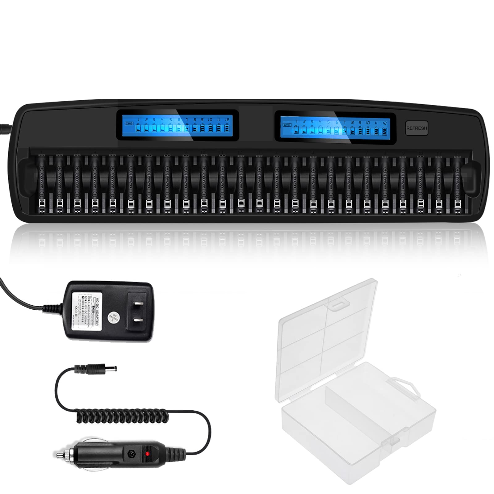 Palogreen 24-Bay AA AAA Battery Charger with LCD Display & Refresh Function - Fast Charging for NiMH NiCD Rechargeable Batteries - Perfect for Cameras, Toys, Remote Controls & Home Electronics