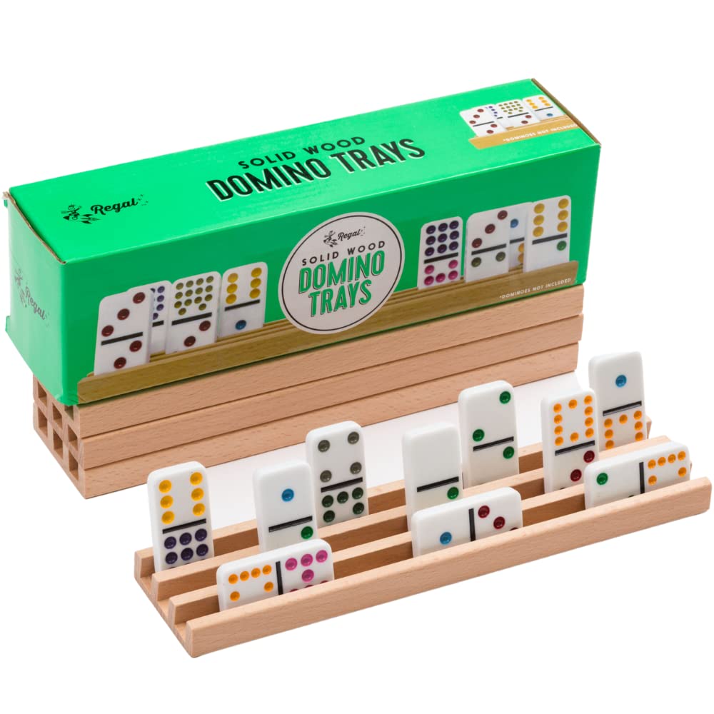 Regal Games Solid Natural Beechwood Domino Trays - Set of 4 for Mexican Train & Chickenfoot Domino Games - Perfect for Family Game Nights & Casino-Themed Parties