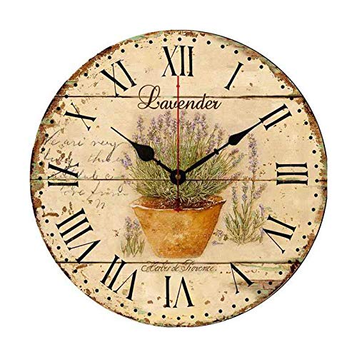 10 Inch Lavender Flower Wall Clock - Rustic Wooden Silent Round Clock for Bedroom, Nursery, Kids Room - Perfect for Girls & Boys Room Decor | Home, Office, Dormitory Decoration