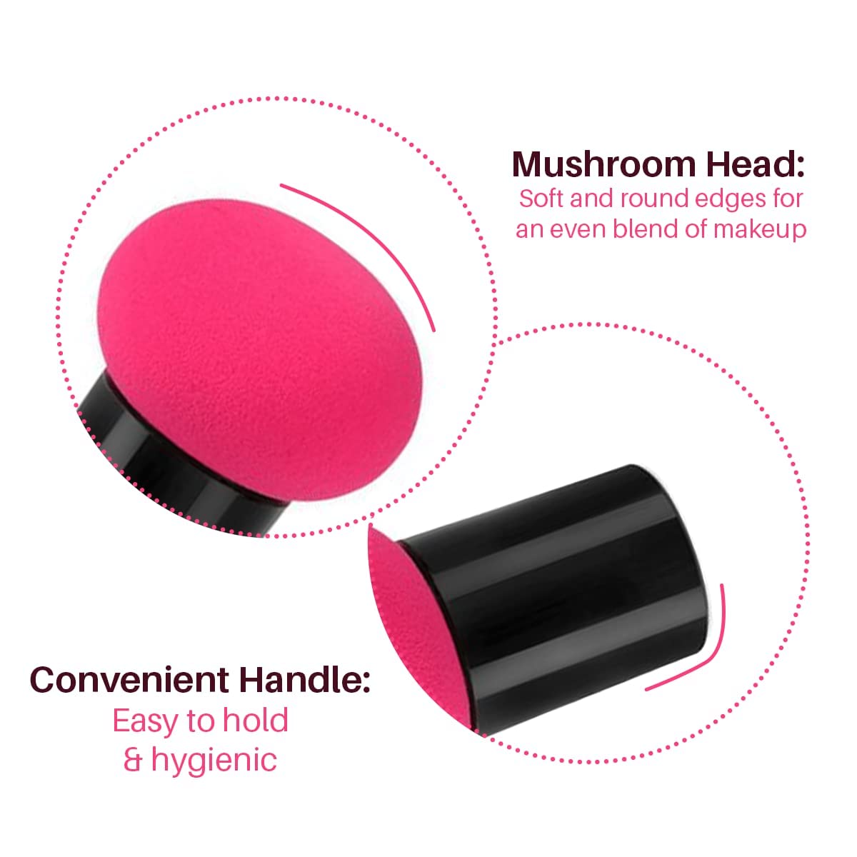 Sunaina Makeup Foundation Powder Puff with Handle - Professional Stick Beauty Blender Sponge for Liquid & Powder Cosmetics | Mushroom Shape Face Brush for Flawless Makeup Application | Perfect for Daily Makeup, Contouring & Touch-ups (Pack of 1)