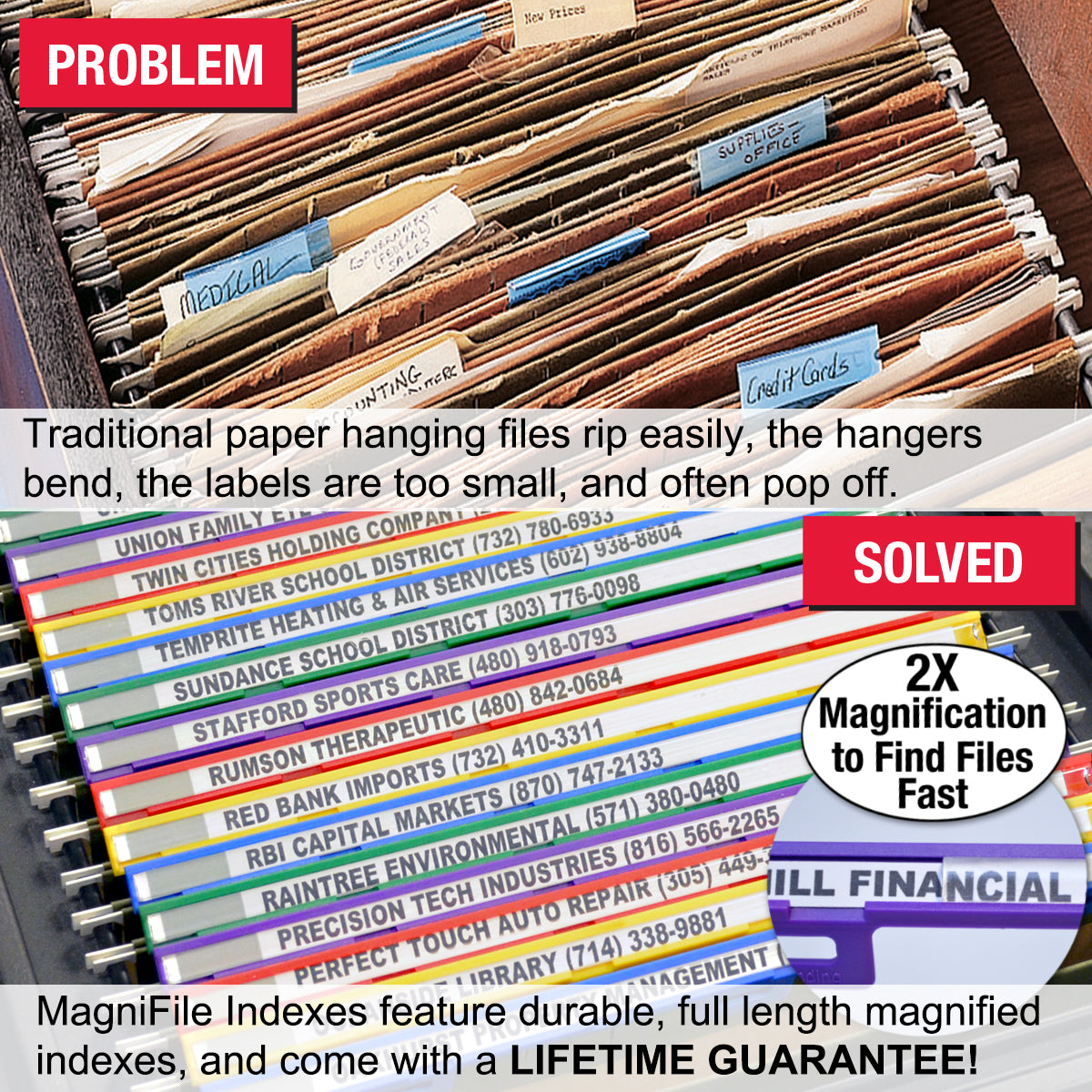 Ultimate Mesh Hanging File Organizer with 20 MagniFile™ Hanging File Indexes - Black & Color Options for Office Document Organization | Perfect for Filing Cabinets, Desk Drawers & Home Office Storage