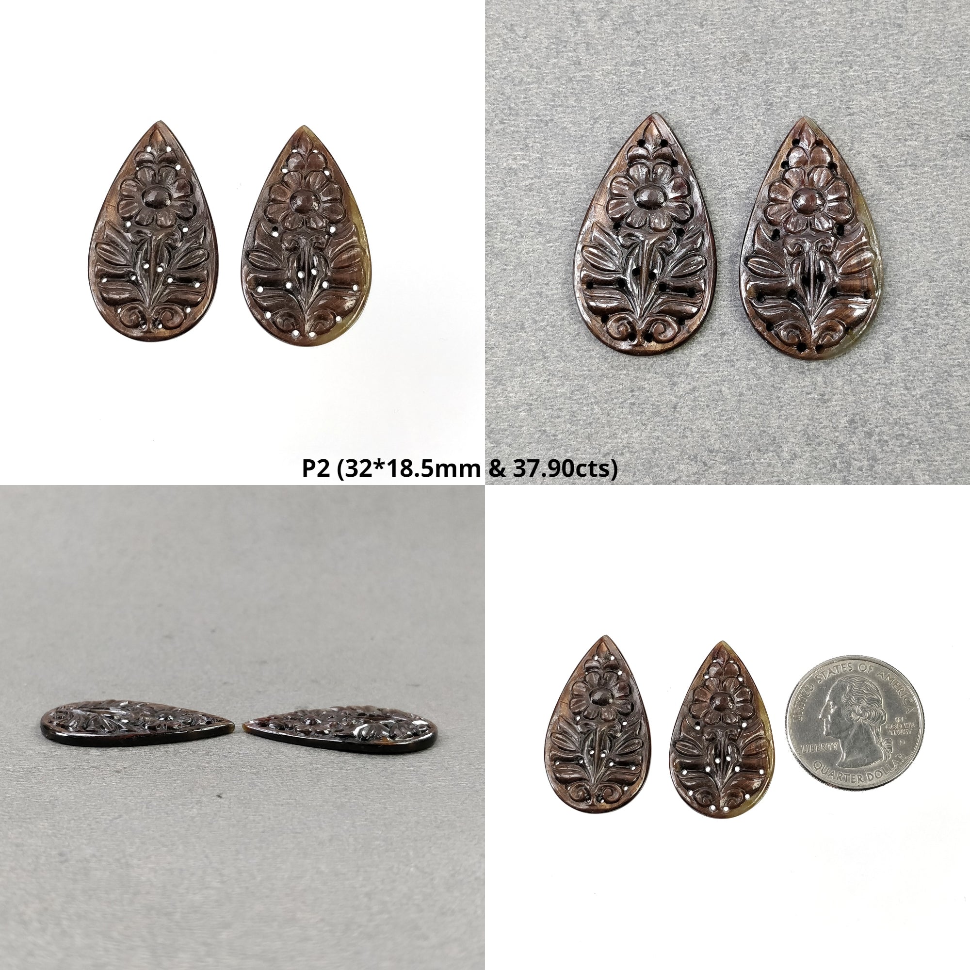 Natural Untreated Golden Brown Chocolate Sapphire Gemstone - Hand Carved Pear Shape Uneven Pair for Jewelry Making & Unique Gift Ideas