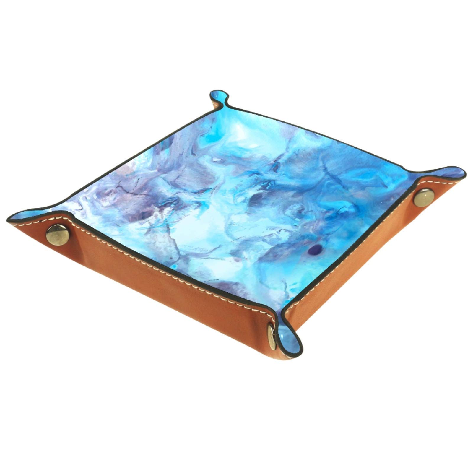 Premium Leather Folding Dice Tray with Storage - 14.5cm/5.7in Marble Blue Game Accessory Organizer for Jewelry, Watches, Coins & Candy - Perfect for Board Games, Travel & Home Decor