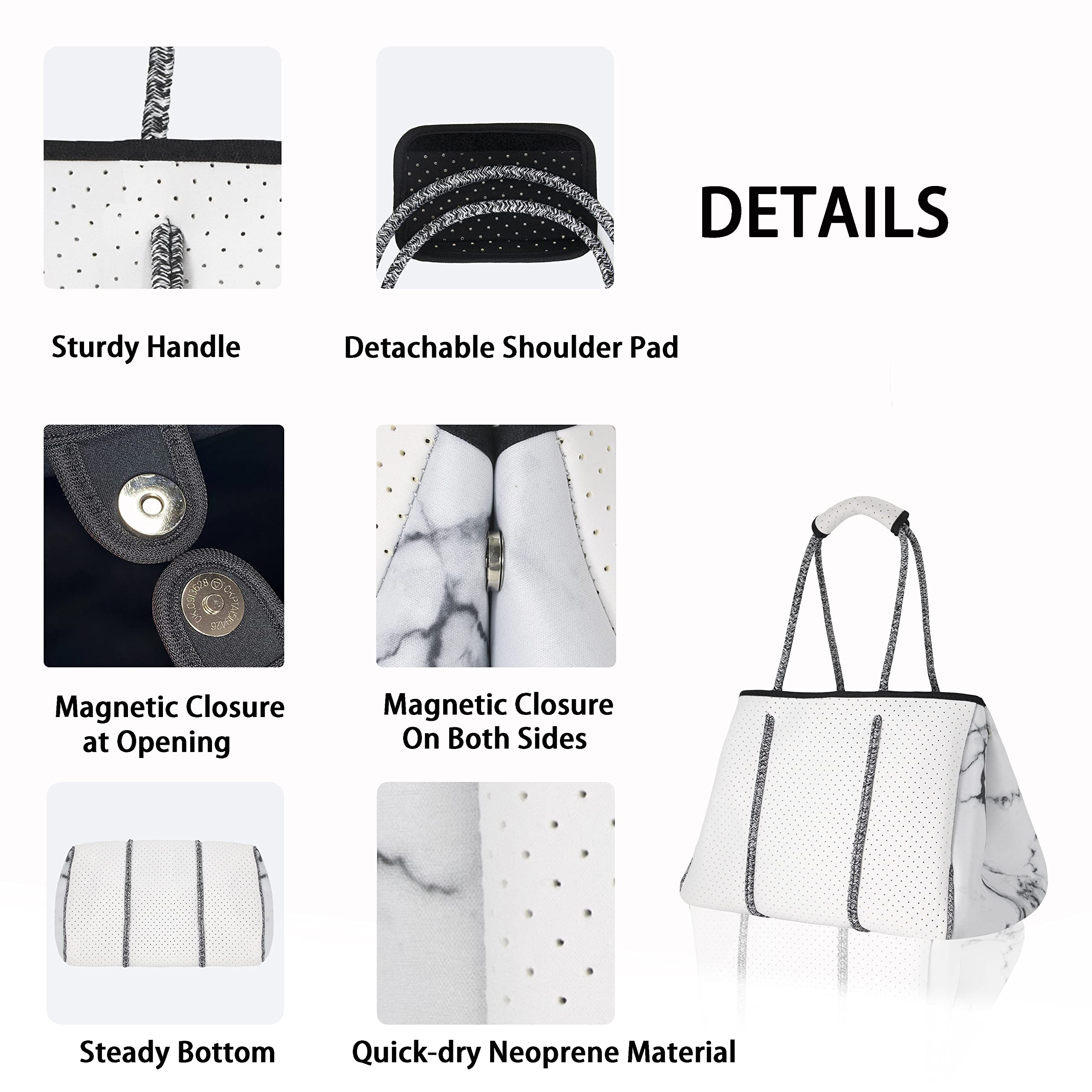 Waterproof Neoprene Tote Bag for Women & Men - Lightweight Beach Shoulder Bag for Summer, Travel, Pool, Gym & Shopping - Durable Reusable Grocery Bag