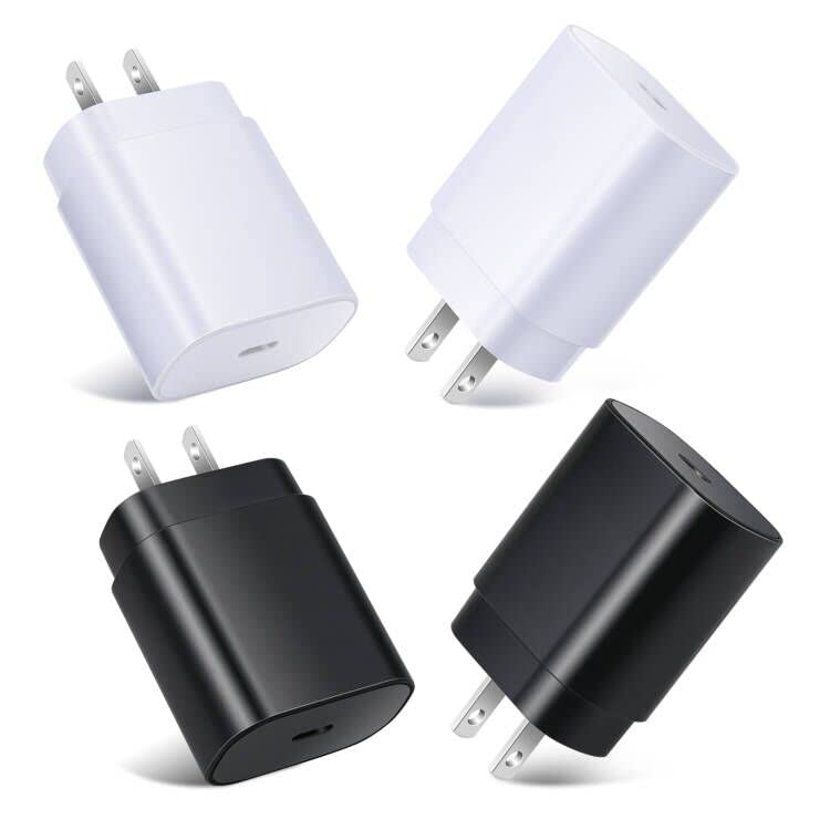 25W USB C Fast Charger Wall Adapter - 4 Pack (Black & White) - Super Fast Charging for Samsung Galaxy S22 Ultra/S21 FE/S20, A53/A52/A71, Note 10, Tab S8+ - Perfect for Home, Office & Travel Charging Needs