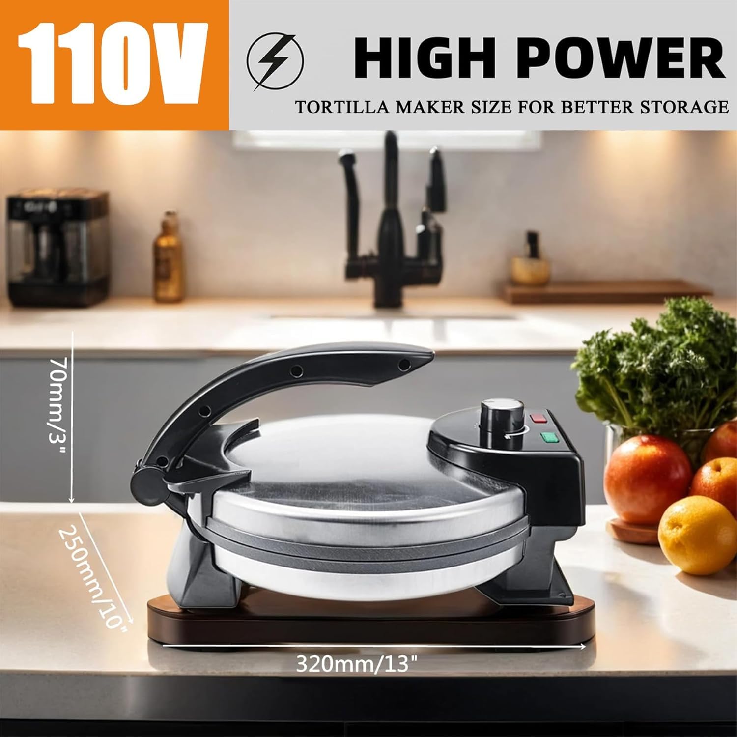 Electric Tortilla Maker Machine - 1500W Automatic Roti & Taco Press, 10 Inch Cast Iron Tortilla Press for Home & Restaurant Use - Perfect for Making Roti, Chapati, Naan & Mexican Dishes