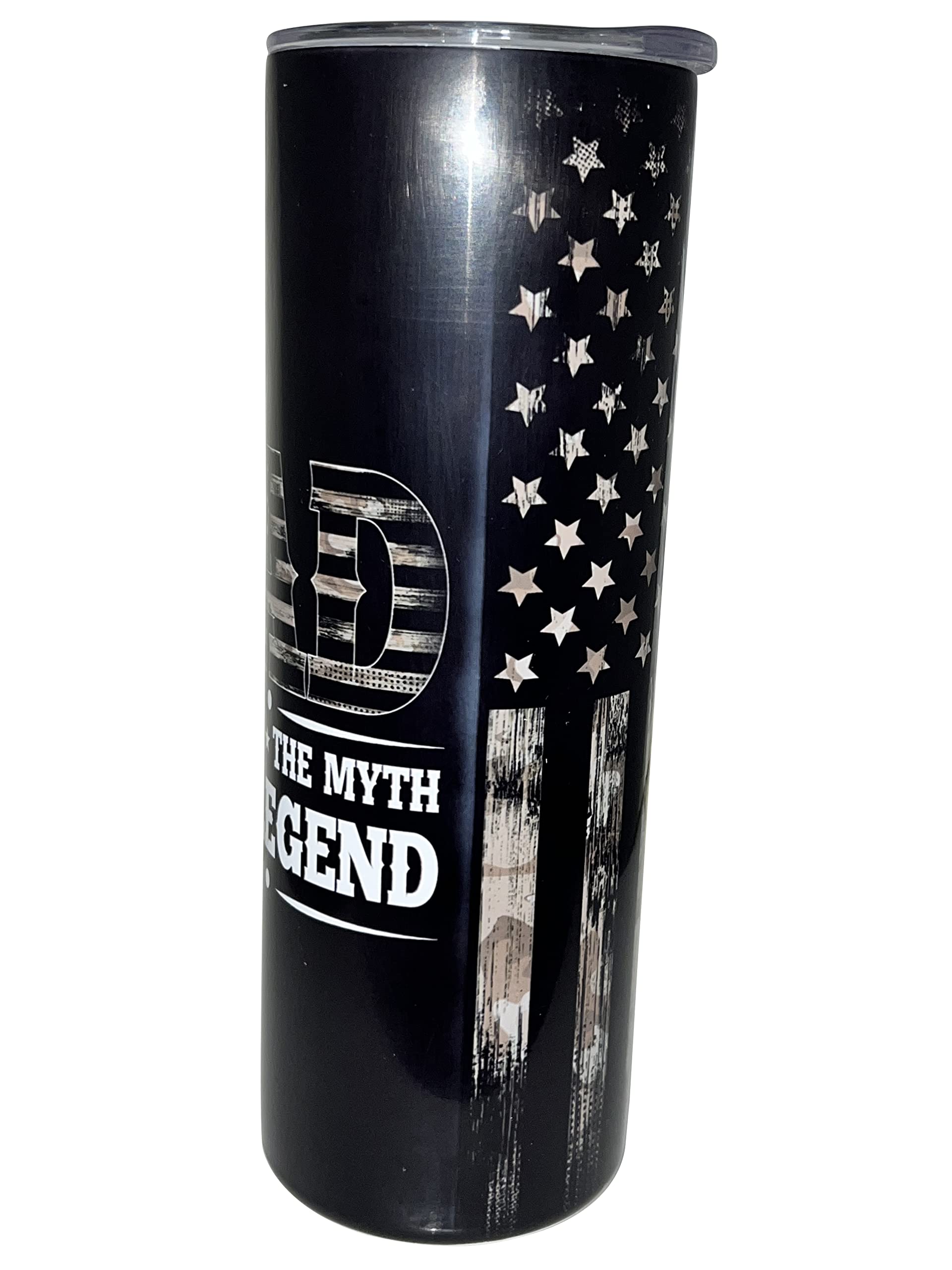 Dad The Man The Myth The Legend Brown Camo Flag Stainless Steel Tumbler - 20oz Skinny Insulated Cup for Coffee & Cold Drinks - Perfect Father's Day Gift, Camping, Office & Travel