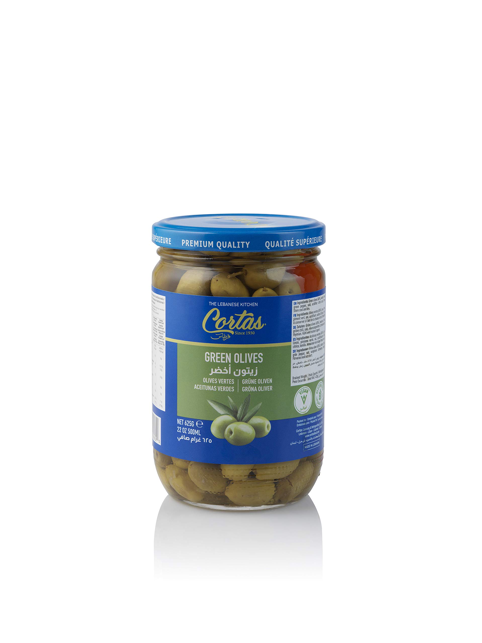 **Cortas Green Olives (22 oz) - Premium Mediterranean Olives in Brine - Perfect for Salads, Charcuterie Boards & Snacking**