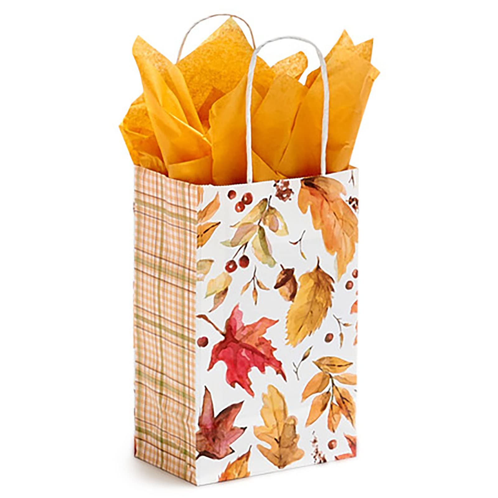 Falling Leaves Paper Gift Bags - 12 Pack Small Party Favor Bags 5.25x3.5x8.25 inches - Autumn Thanksgiving Decorations & Birthday Party Supplies - Perfect for Halloween, Christmas, Wedding Favors and Baby Shower Gifts