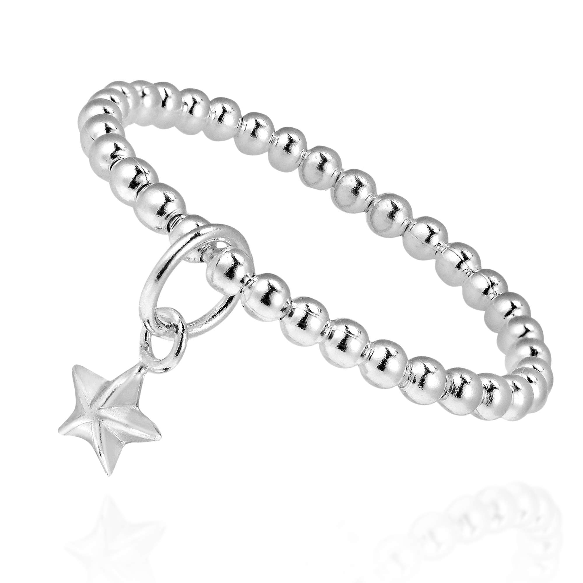 AeraVida Cosmic Little Dangle Star Eternity Bead Ball .925 Sterling Silver Ring Size 6 - Elegant Beaded Anxiety Ring for Women - Perfect for Stress Relief, Meditation & Everyday Wear