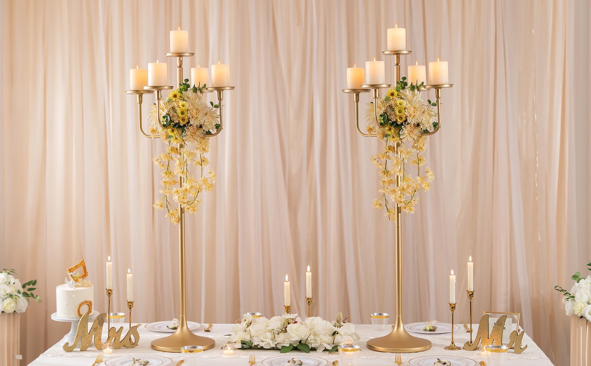 Romadedi 47 Inch Tall Gold Candle Holders - Set of 2 Elegant Floor Candelabra for Wedding Centerpieces, Home Decor & Special Events | Perfect for Pillar Candles, Church Altars, Romantic Dinners & Holiday Decorations