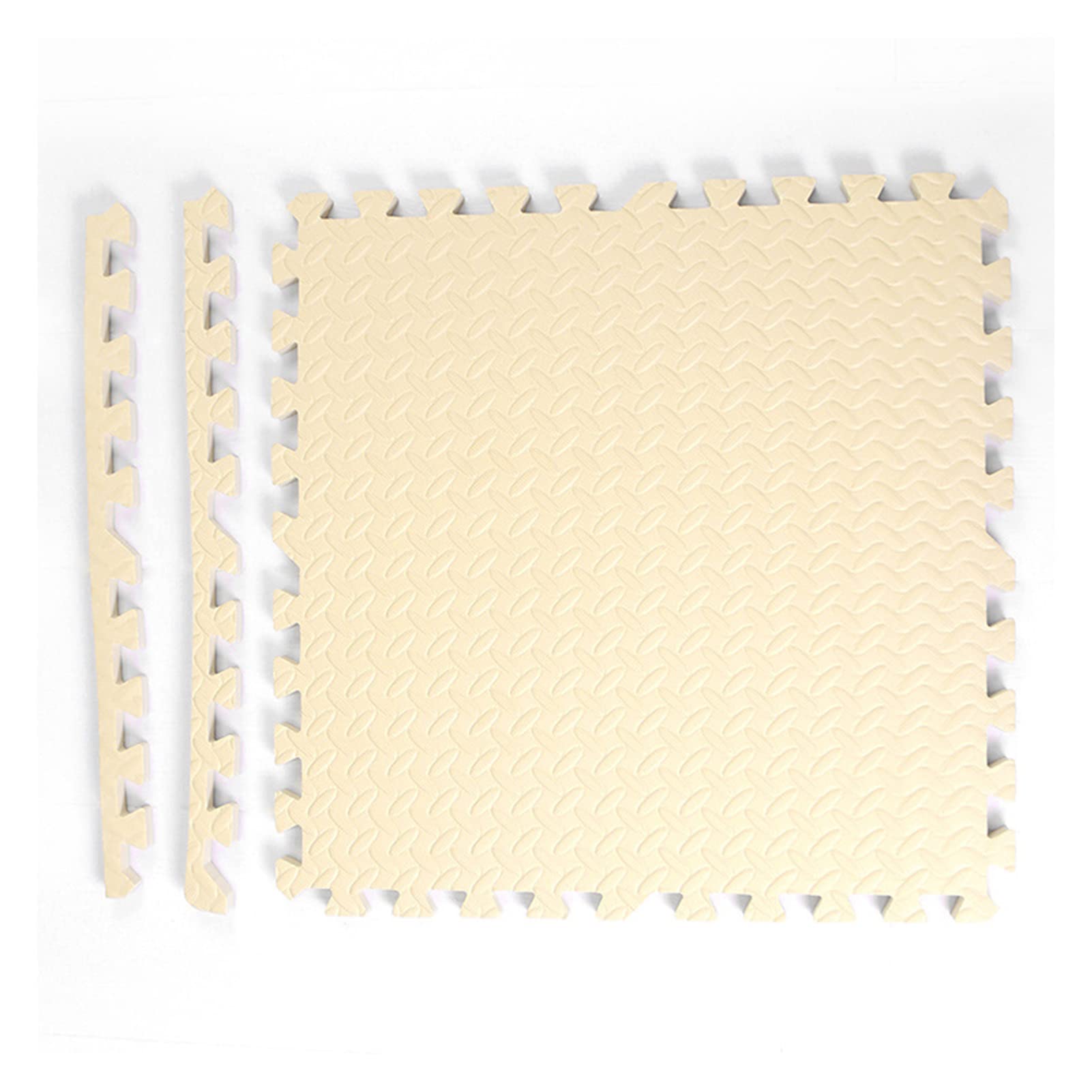 12-Piece EVA Foam Interlocking Floor Tiles - Non-Slip Exercise Play Mat with Border, Thickened Gym Carpet Tiles for Yoga, Home Workout & Equipment Protection, Beige (60x60x1.0cm) - Perfect for Home Gym, Kids Play Area & Fitness Training