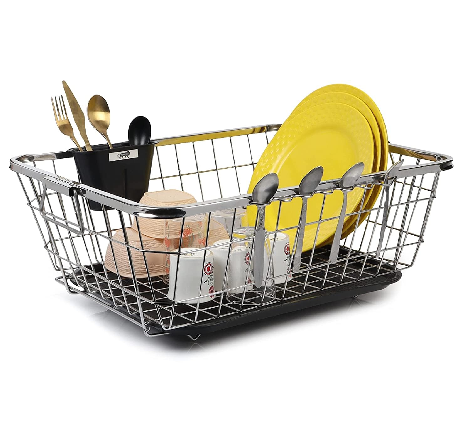 Stainless Steel Dish Drainer with Tray & Spoon Holder - Space Saving Kitchen Organizer