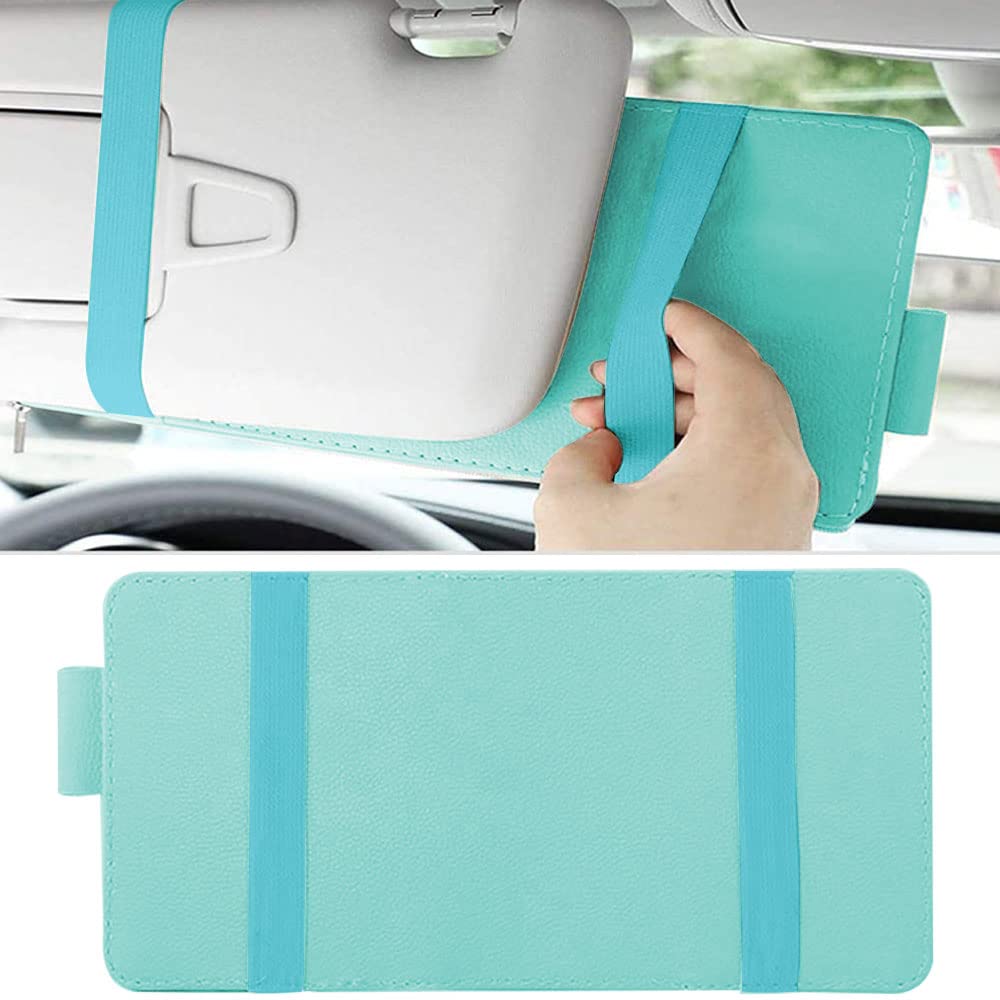 1 Pack Car Sun Visor Organizer - Sunglasses Holder & Auto Interior Accessory with Multiple Pockets for Glasses, Cards, Pens, Documents & Driver's License (Blue) | Perfect for Road Trips, Commuting & Daily Car Organization