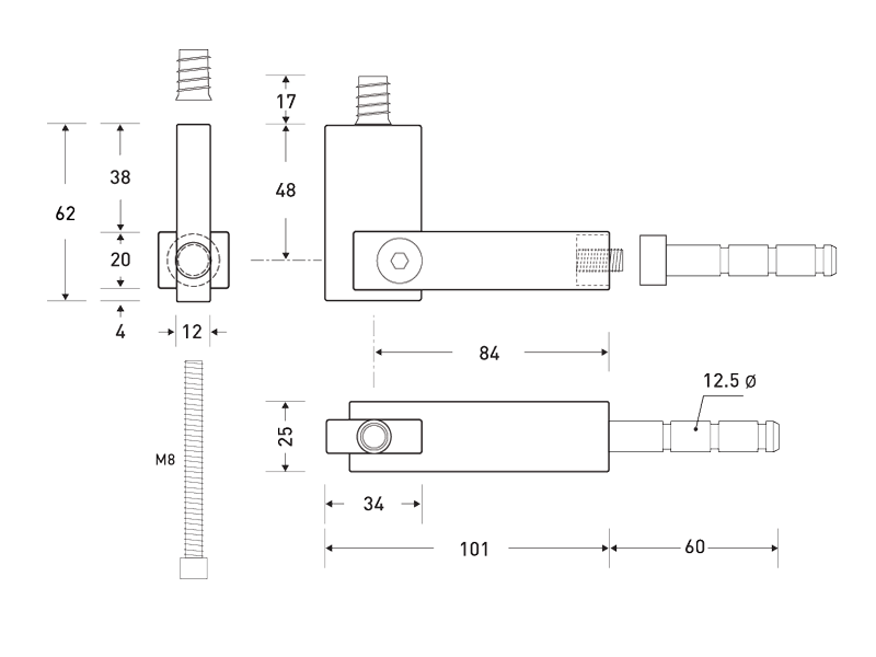 HB 570 Heavy Duty Handrail Brackets - Sturdy Metal Railing Supports for Stairs, Decks & Balconies - Indoor/Outdoor Use