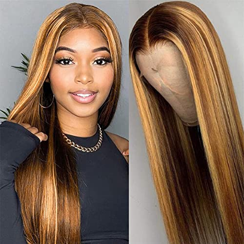VIPbeauty 4/27 Brazilian Straight Human Hair Wig - 13x6x1 HD Lace Front Wig with Baby Hair for Black Women | 150% Density Ombre Glueless Virgin Hair (22 Inch) | Perfect for Daily Wear, Parties & Special Occasions