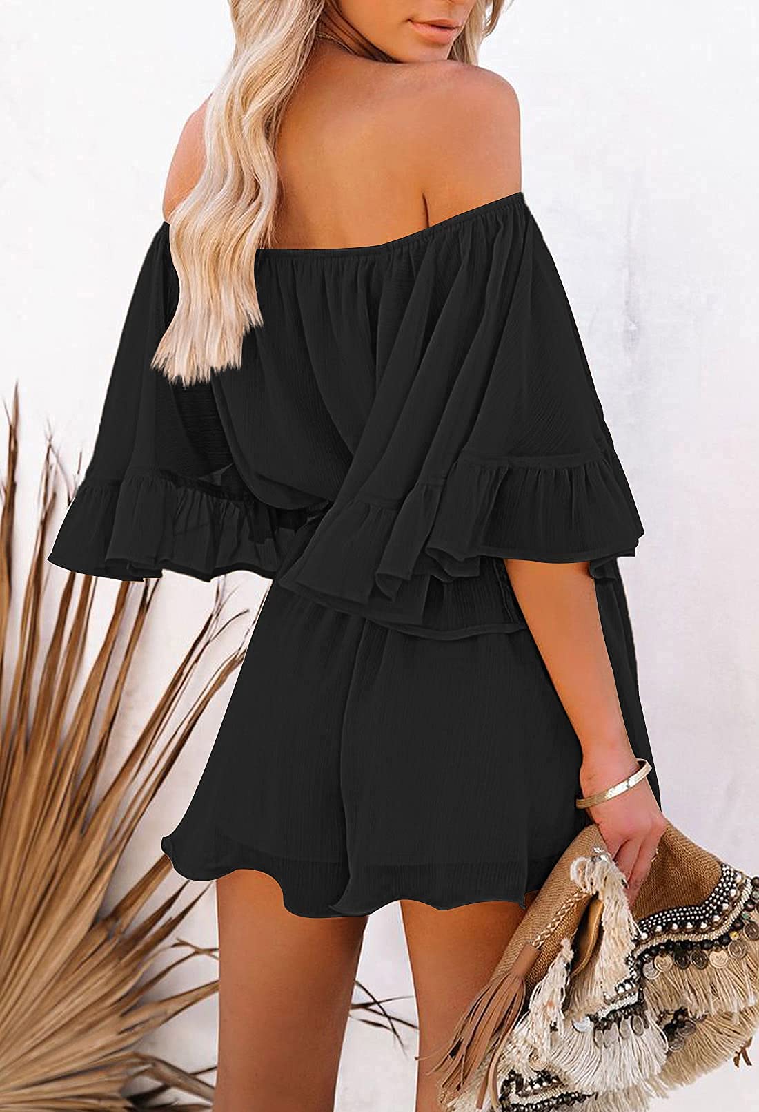 Fixmatti Women's Summer Chiffon Romper Playsuit with Shorts - Casual Jumpsuit for Beach, Vacation & Outdoor Activities