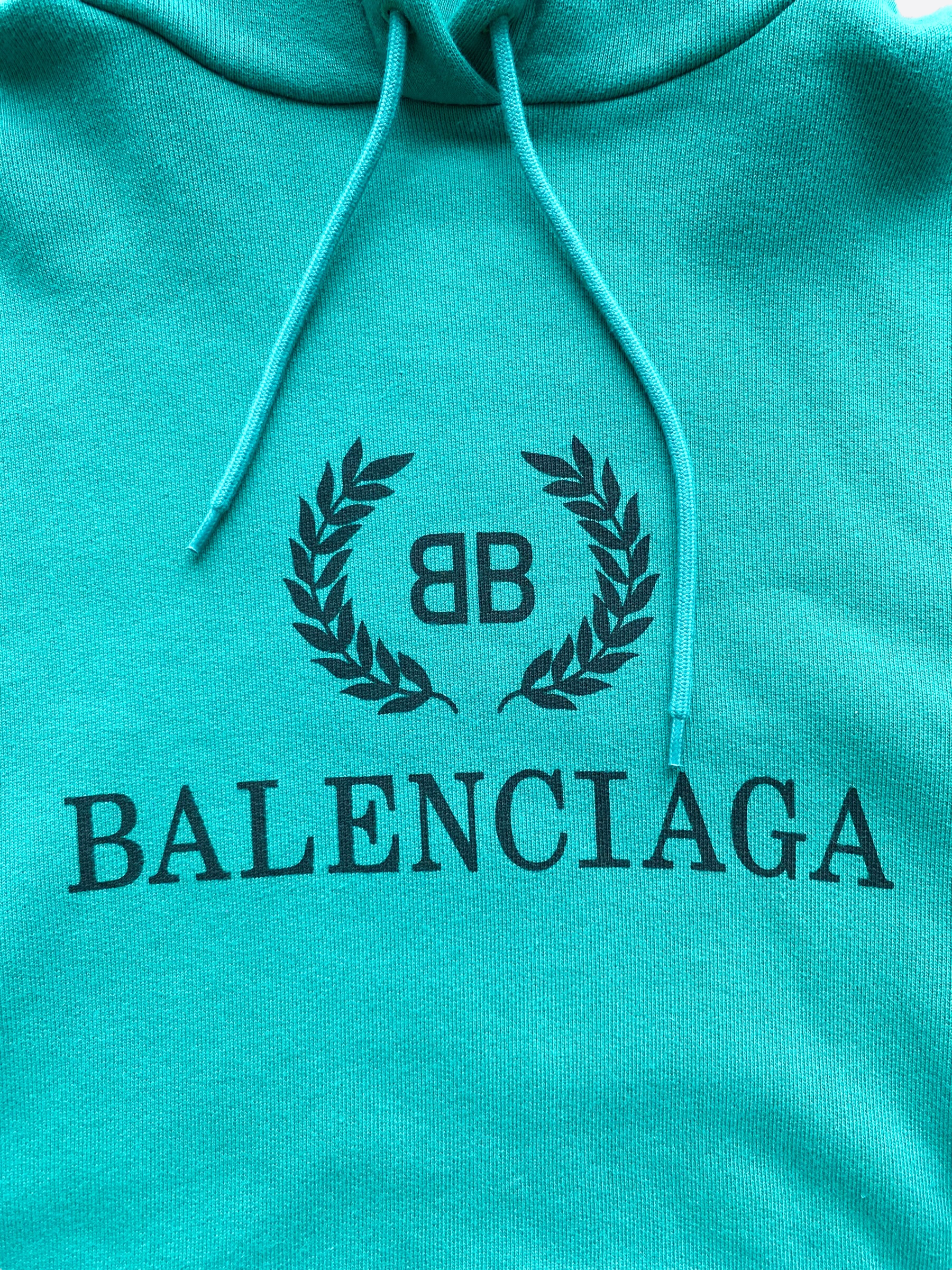 Balenciaga Teal Logo Oversized Hoodie for Men & Women | Streetwear Fashion Hooded Sweatshirt | Casual Wear & Gym Outfit