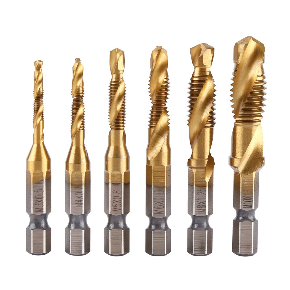 6Pcs High-Speed Steel Coated Drill and Tap Set - Metric Thread M3-M10 with 1/4