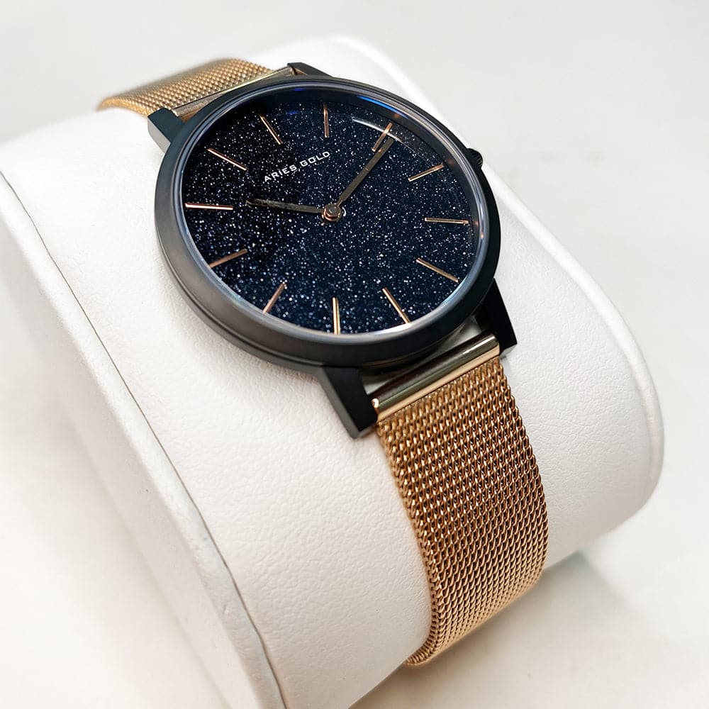 ARIES GOLD Cosmo Black Stainless Steel Women's Watch - Elegant Dress Watch for Business, Parties & Special Occasions