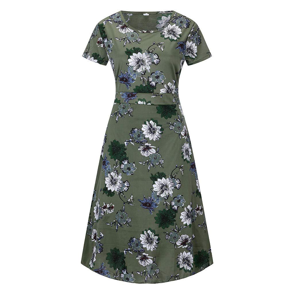 UYTOGOFE Women's Floral Print Summer Maxi Dress - Elegant O-Neck Retro Casual Loose Fit Long Dress | Beach Wedding Guest Dress, Garden Party Outfit, Date Night Attire | Lightweight Breathable Fabric for Hot Weather | Perfect for Travel, Picnic, Cocktail Party & Daily Wear | Resort Wear, Brunch Dress, Outdoor Activities & Vacation Essentials