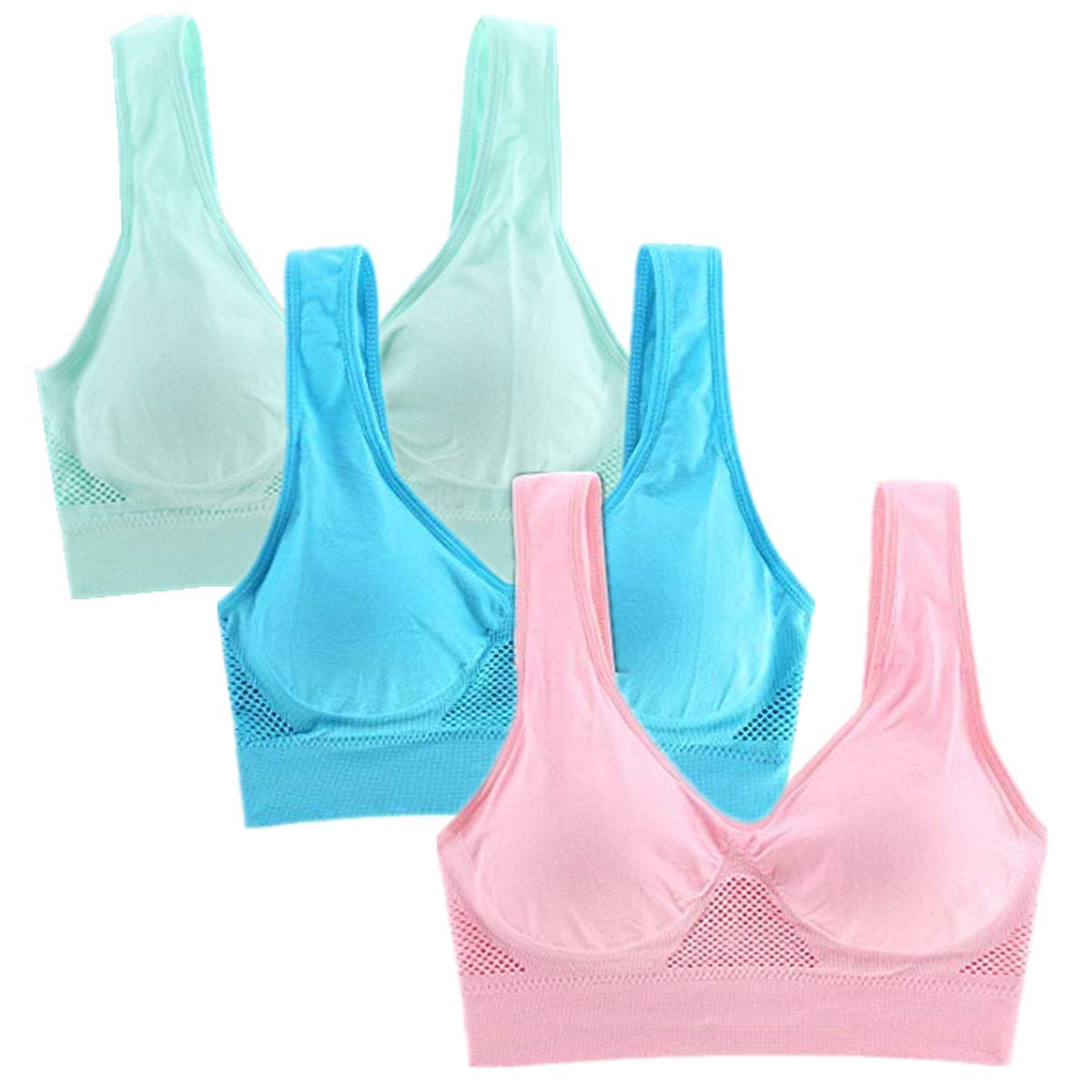 3-Pack Women's Padded Sports Bras - Breathable Mesh Workout Bra with Stable Back Support for Running, Yoga & Gym | High-Impact Support & Comfort