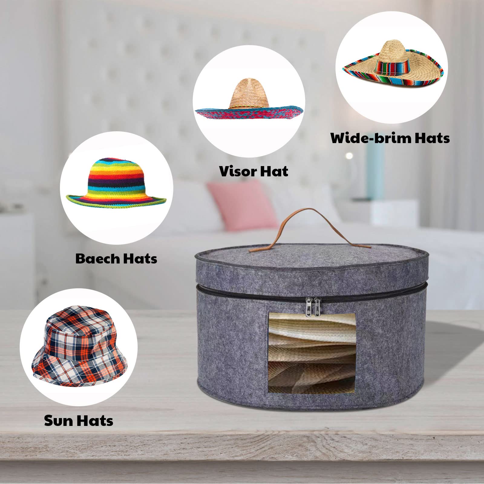 Stylish Round Hat Storage Box with Dust-Proof Lid for Women & Men – Large Light Grey Organizer for Hats, Caps & Toys – Perfect for Closet, Bedroom & Travel Organization