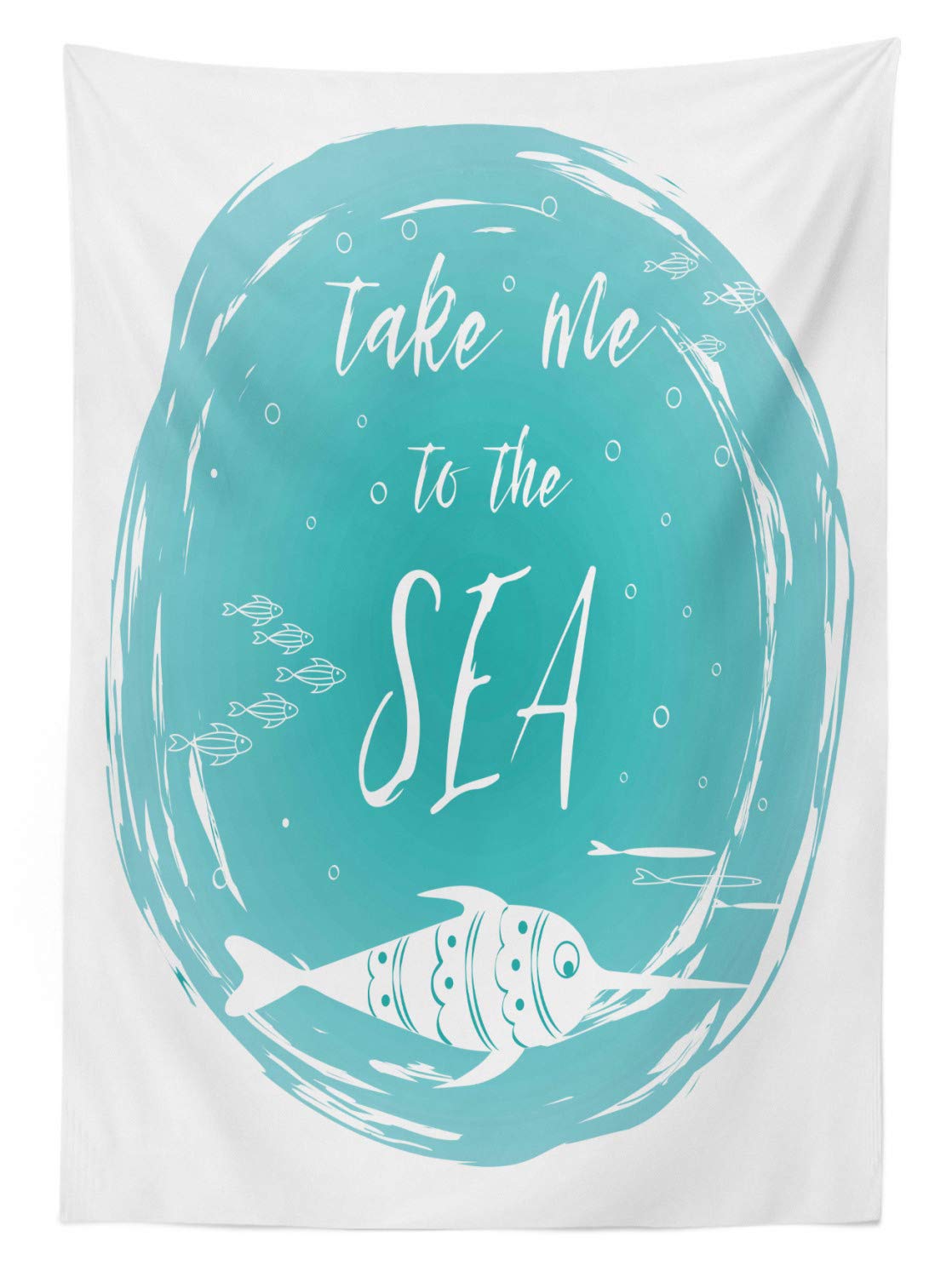 Ambesonne 'Take Me to The Sea' Tablecloth - Grunge Round Frame with Abstract Fish Design, 60