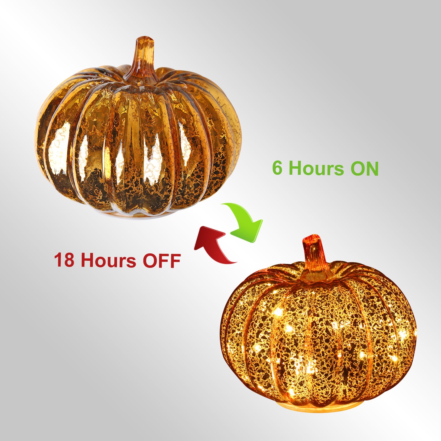 Romingo Gold Mercury Glass Pumpkin Light with Timer - 5.5 Inch Halloween, Fall, Thanksgiving & Christmas Decor - Perfect for Table Centerpieces, Porch Displays, and Seasonal Home Decoration