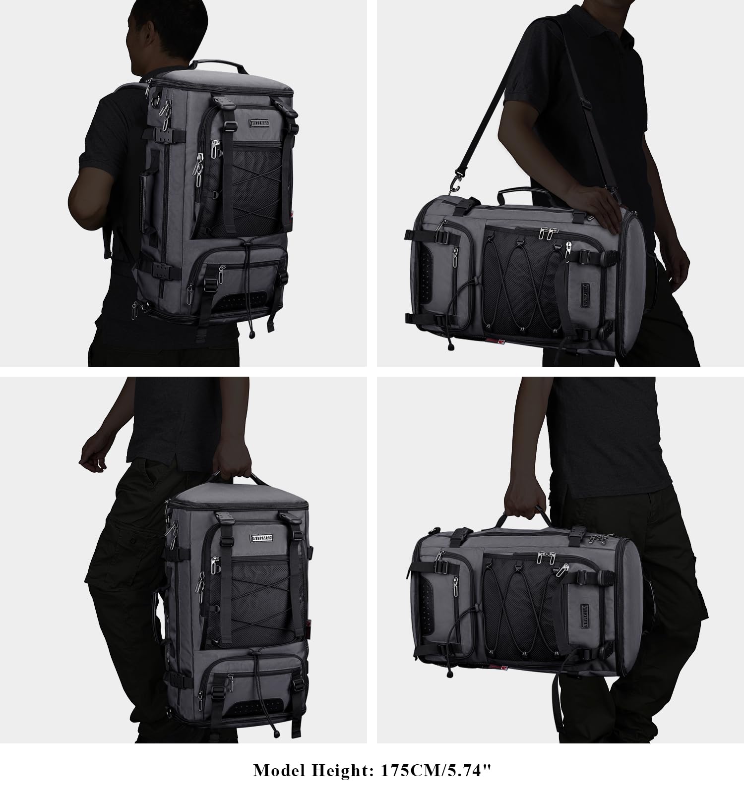 WITZMAN Large Travel Backpack for Men - Convertible Carry-On Laptop Backpack with Shoe Compartment Fits 17 Inch Laptop (B689 Silvery Grey) - Perfect for Business Trips, Gym & Weekend Getaways