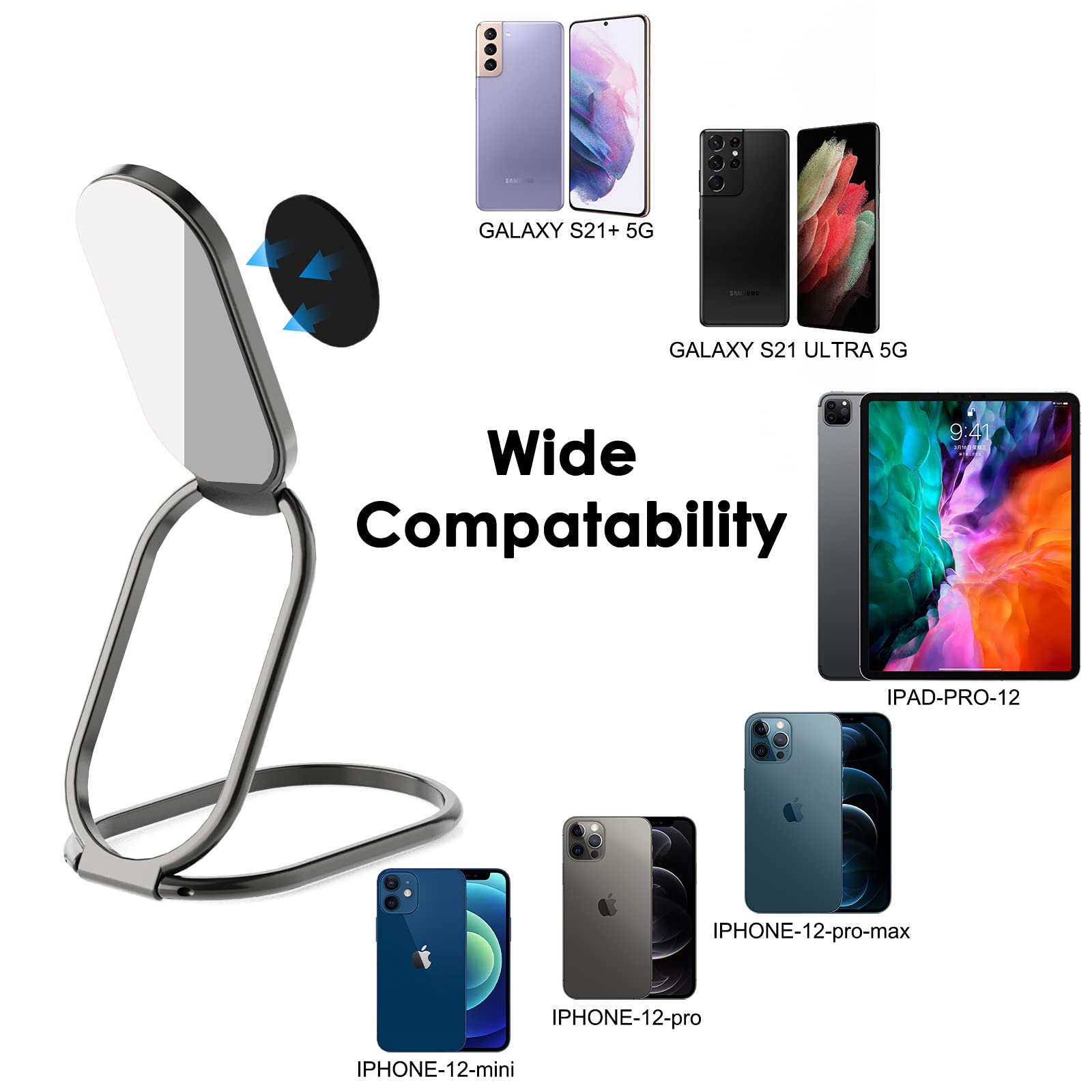 360° Rotating Magnetic Phone Ring Holder & Kickstand - Foldable Phone Grip for Car Mount, Hands-Free Viewing - Compatible with iPhone, Samsung, Most Smartphones (Perfect for Driving, Video Calls & Selfies)