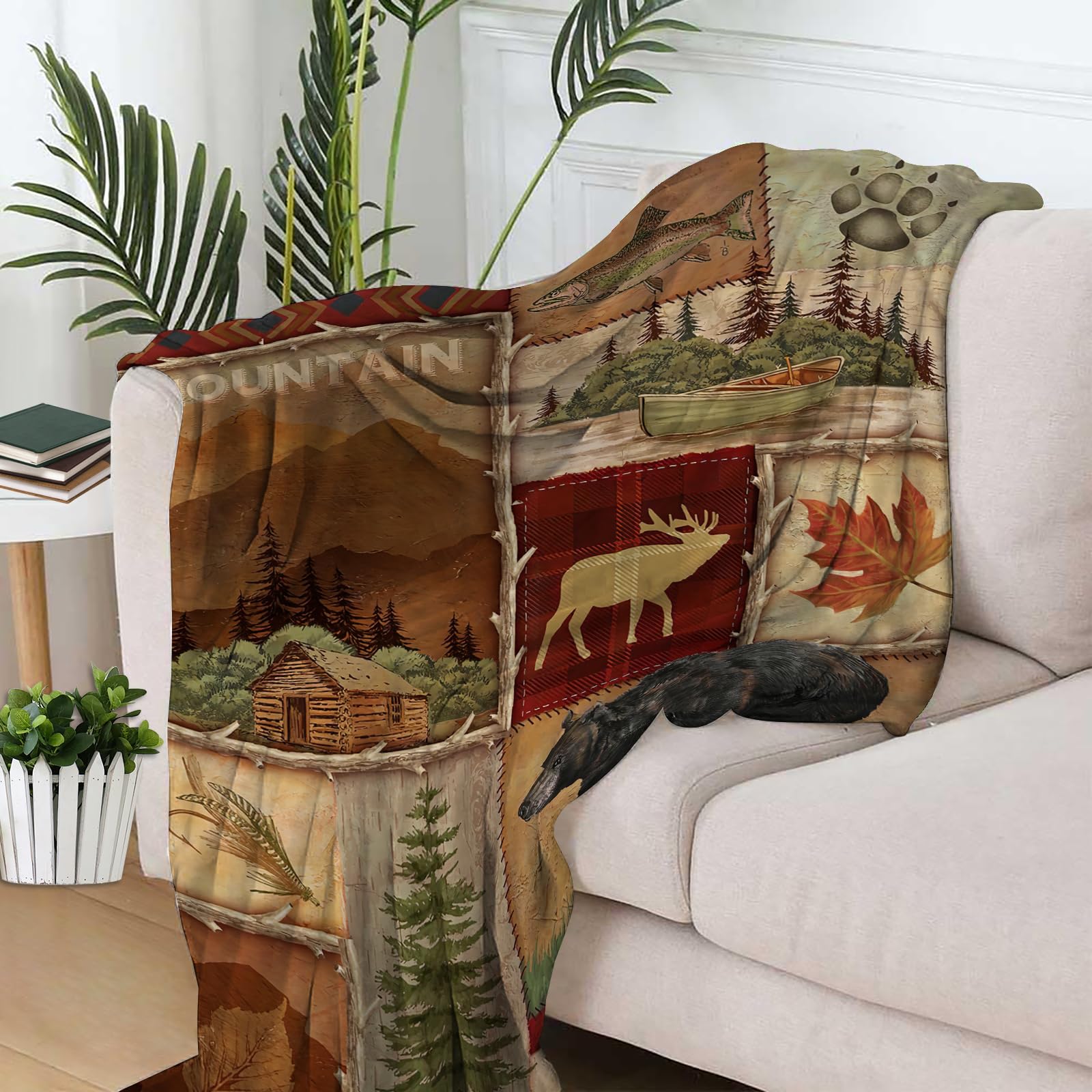 Soft Warm Cozy Rustic Lodge Bear Moose Deer Throw Blanket - Lightweight Decorative Fleece Blanket for Couch, Bed, Sofa & Travel - 50x60 Inches - Perfect for Cabin Decor, Camping & Winter Snuggling