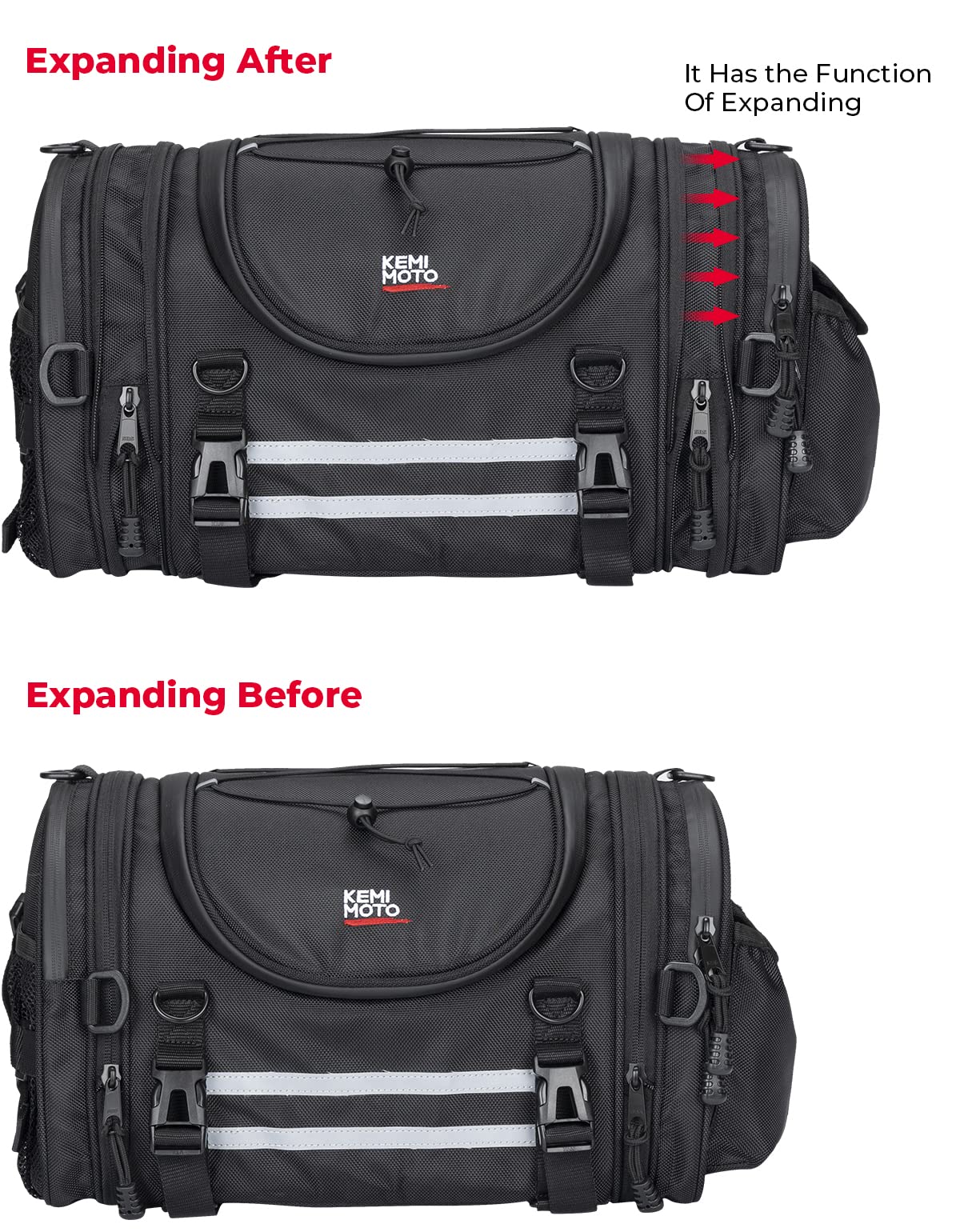 KEMIMOTO 25L Expandable Motorcycle Tail Bag - Waterproof Travel Luggage with 4 Straps for Sissy Bar & Rear Seat Storage | Perfect for Road Trips, Commuting & Helmet Storage