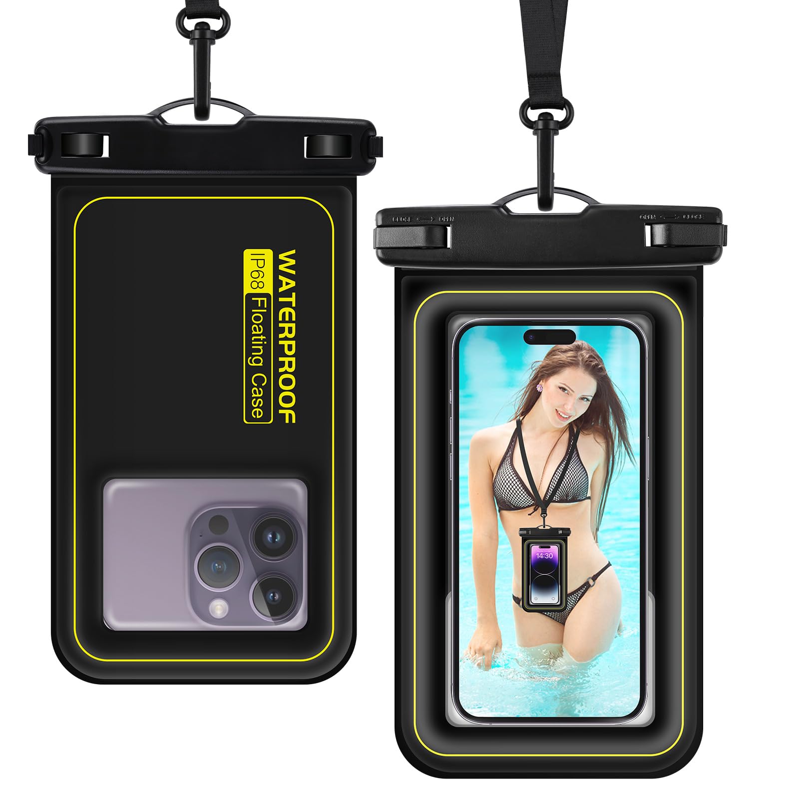 IP68 Waterproof Phone Pouch for iPhone 16 15 14 13 12 Plus Pro Max & Galaxy - Cruise, Beach, Kayak, Boat Accessories - Travel Dry Bag for Swimming, Snorkeling & Outdoor Activities - Black