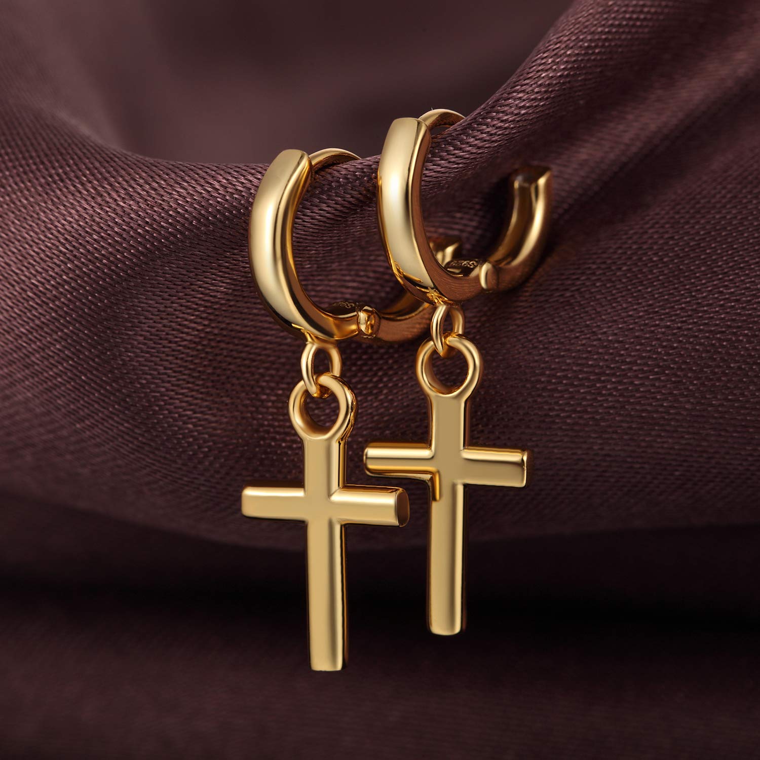18K White Gold Plated Cross Earrings for Women & Men - 925 Sterling Silver Dangle Hoop Earrings in Silver/Rose Gold/Gold - Perfect for Church, Weddings & Everyday Fashion Jewelry