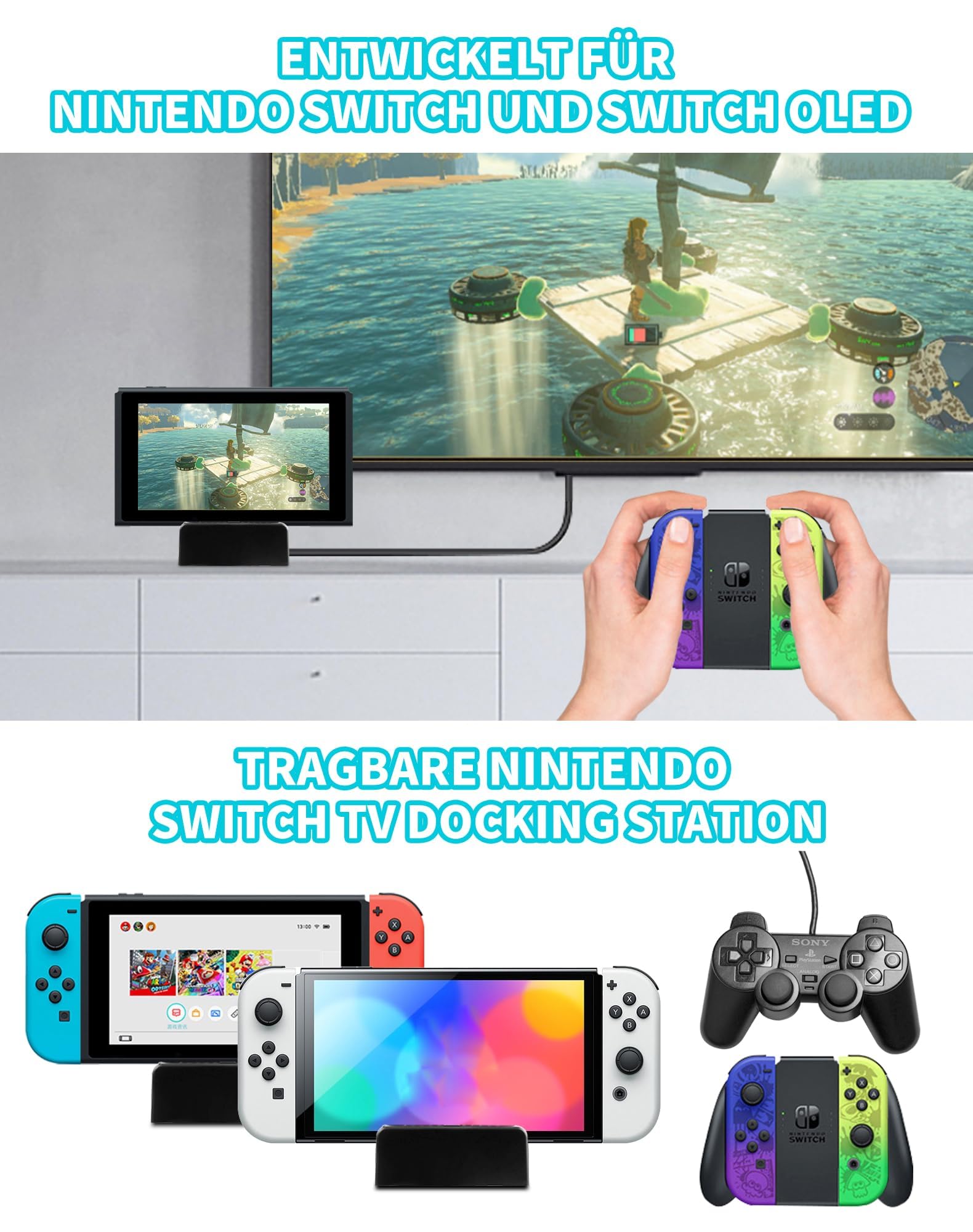 Portable Nintendo Switch Docking Station for Switch/Switch OLED - 4K HDMI TV Adapter with USB 3.0 Port, Fast Charging Stand | Perfect for Home Gaming, Travel & Multiplayer Setup