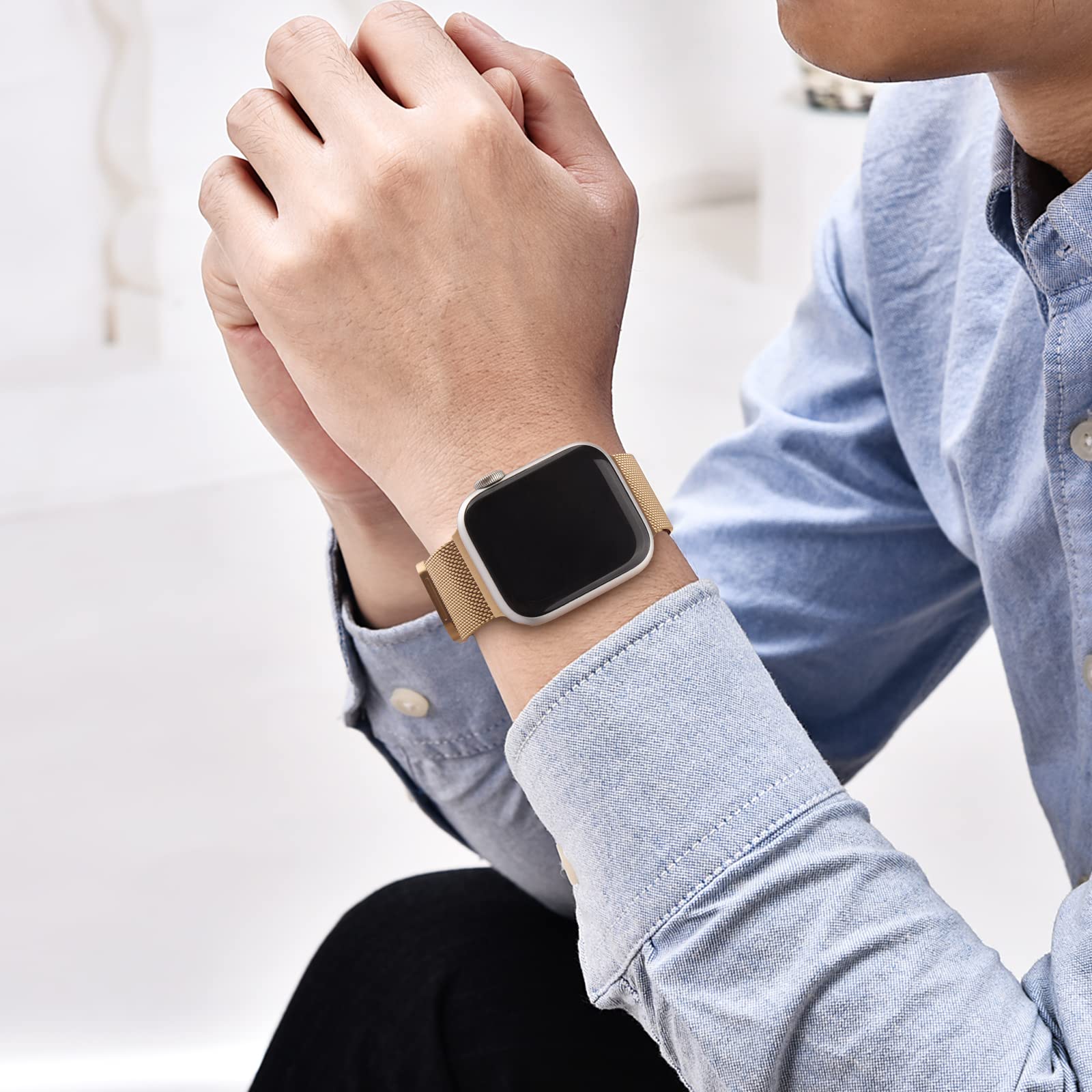 Premium Stainless Steel Mesh Band Compatible with Apple Watch Series 9/8/7/6/5/4/3, Ultra 2/1 & SE - Adjustable Replacement Strap for 38mm/40mm/41mm/42mm/44mm/45mm/49mm - Fashionable Unisex Design for Workout, Office & Everyday Wear