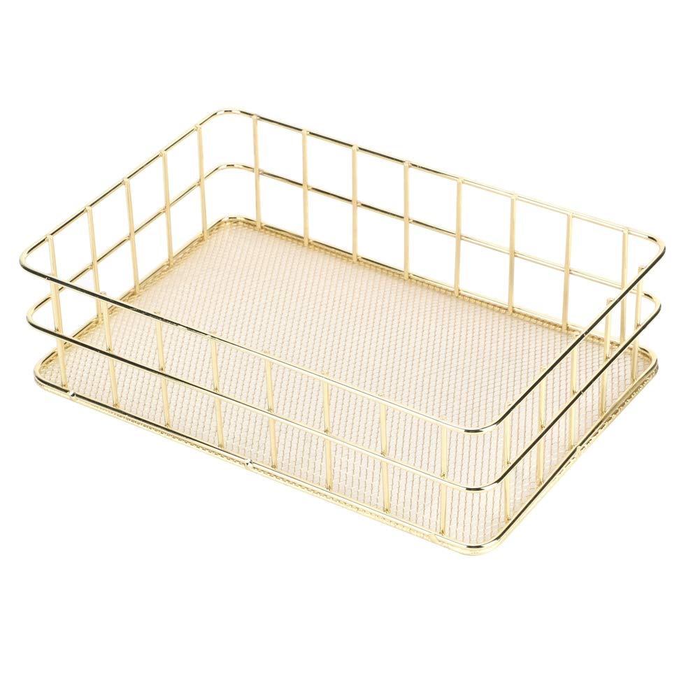 Golden Iron Mesh Desktop Organizer - Wall Storage Basket for Home & Office
