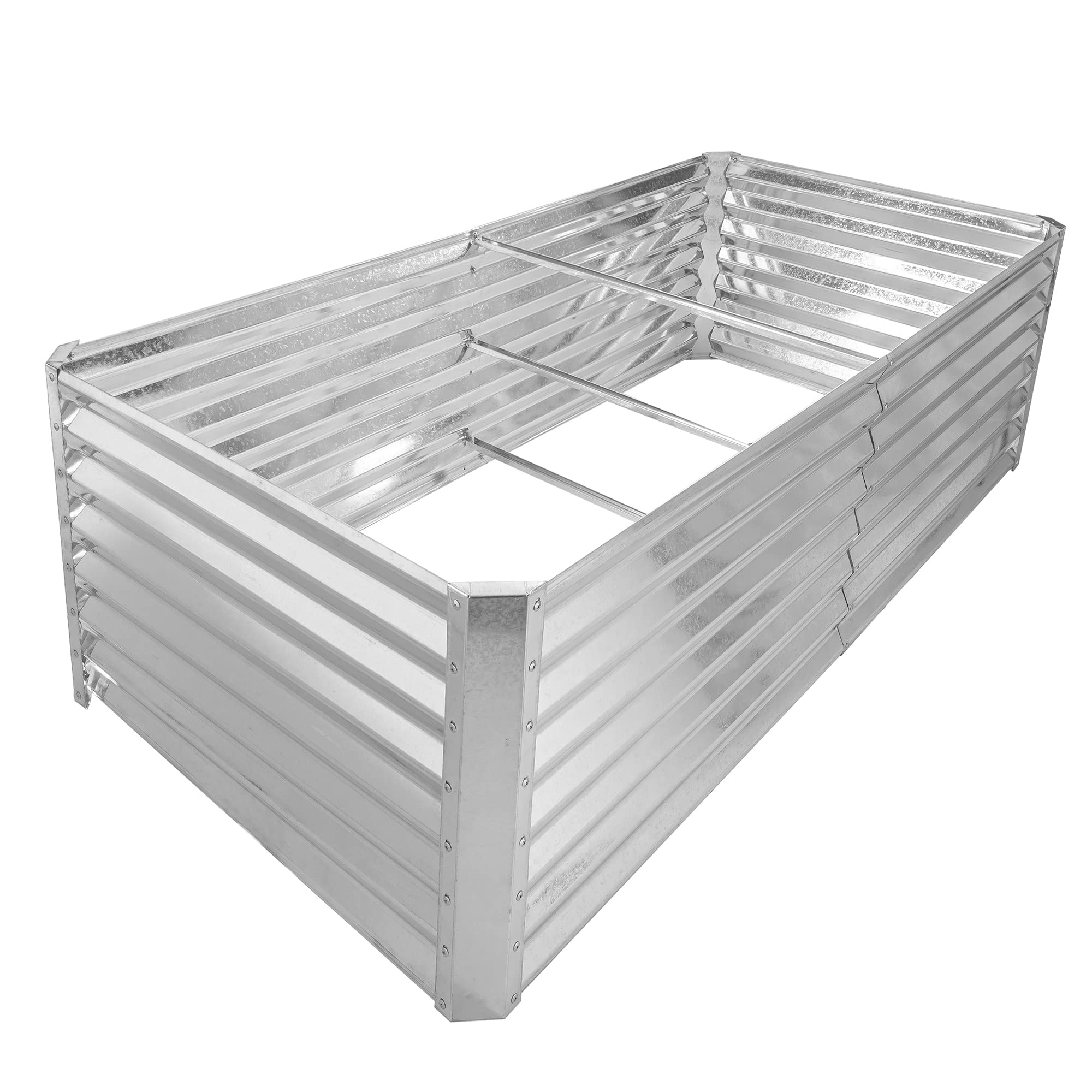 MONDEZON Galvanized Raised Garden Bed Kit - Large Metal Planter Box for Vegetables, Flowers, Herbs & Succulents (Silver, 1-Pack) | Outdoor Gardening Solution for Backyards, Patios & Urban Spaces
