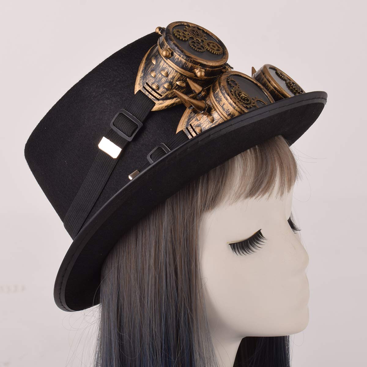 COSDREAMER Unisex Gothic Steampunk Top Hat with Goggles - Victorian Style Costume Accessory for Halloween, Cosplay, LARP, and Steampunk Fashion