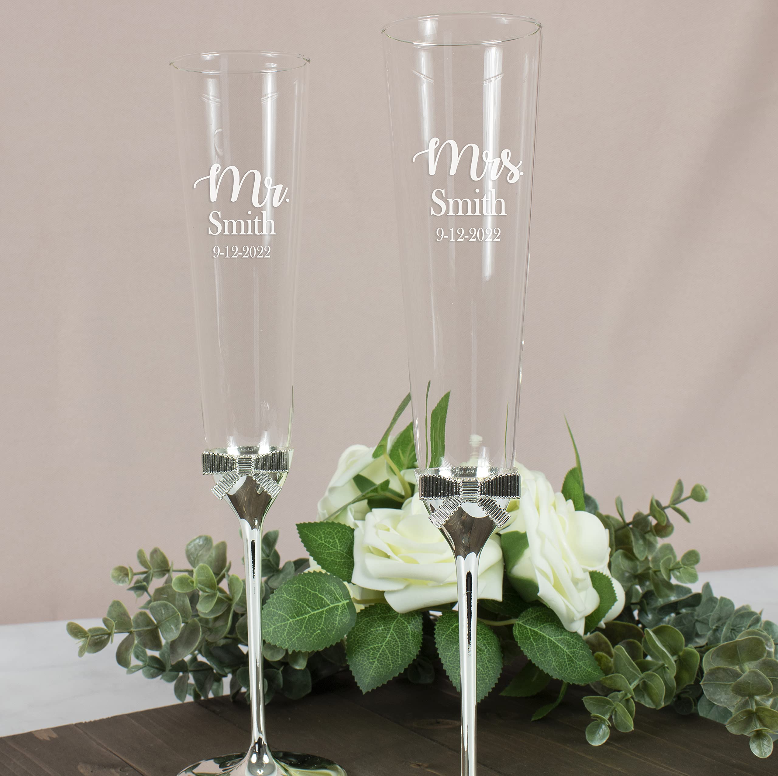 Personalized Kate Spade Bridal Grace Ave Wedding Champagne Flutes Set of 2 - Custom Engraved Toasting Glasses for Bride & Groom - Perfect for Wedding Receptions, Bridal Showers & Anniversary Gifts