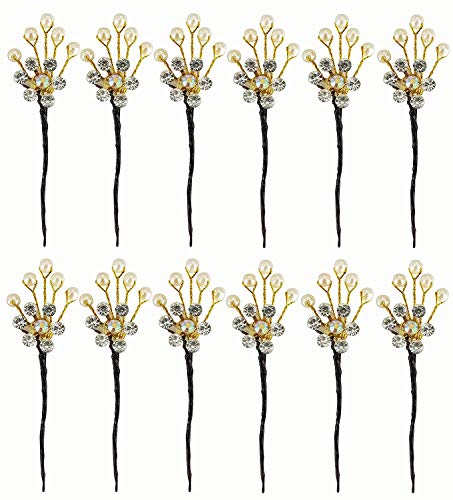 Majik Pearl Stones Hair Bun Pins - 12PCS White Hairpins for Kids, Girls, Women & Bridal Hairstyles - 15 Grams Set - Perfect for Weddings, Prom & Special Occasions