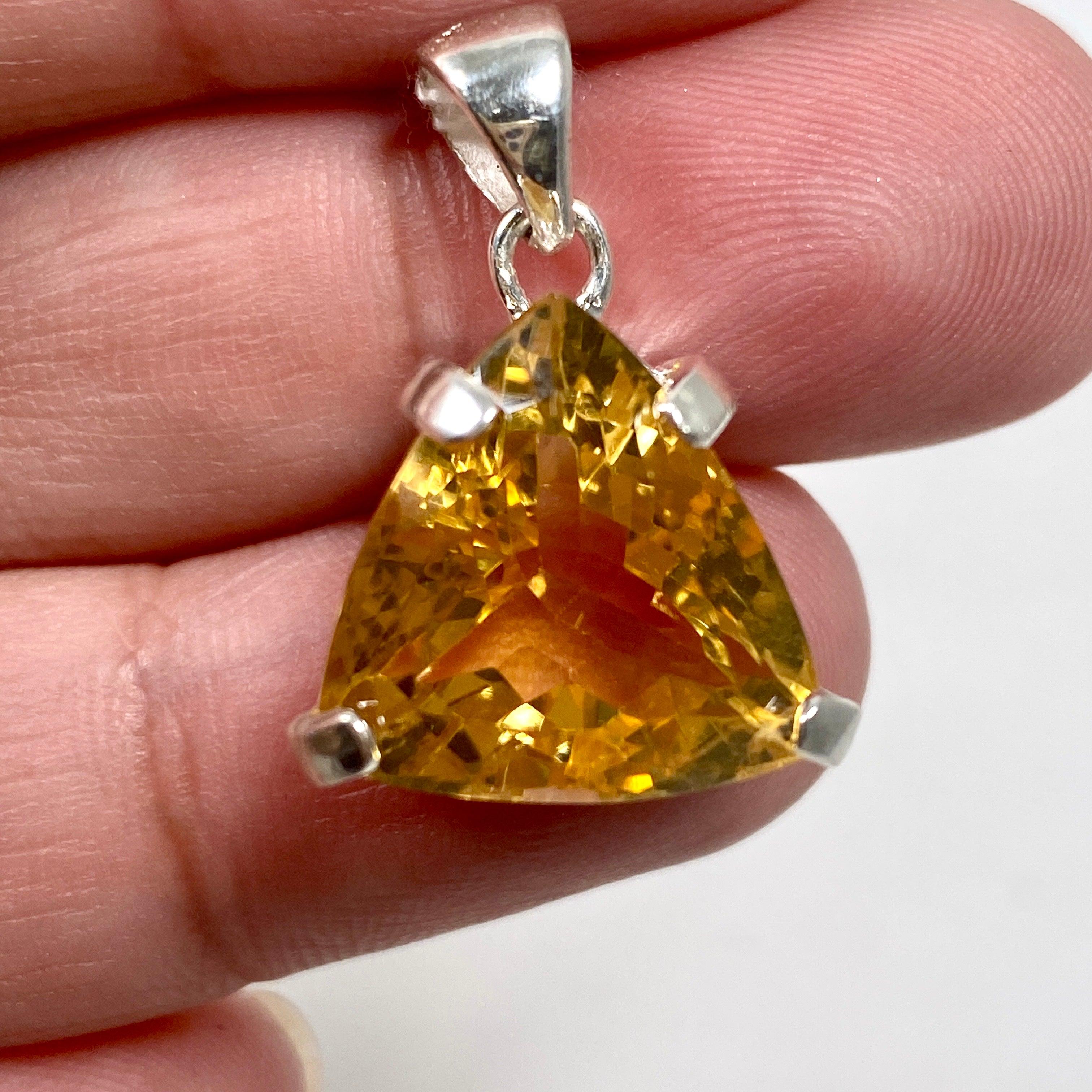 Natural Citrine Gemstone Faceted Triangle Pendant Necklace KPGJ3647 - Elegant Jewelry for Women, Perfect for Parties, Weddings & Everyday Wear