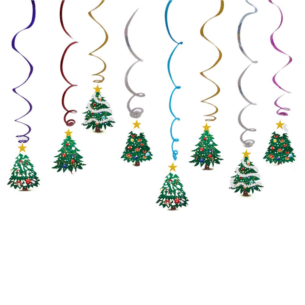 Festive Christmas Tree Ornaments & Ceiling Swirl Decorations - Merry Christmas Hanging Whirls for Holiday Party, Home, and Office Decorations