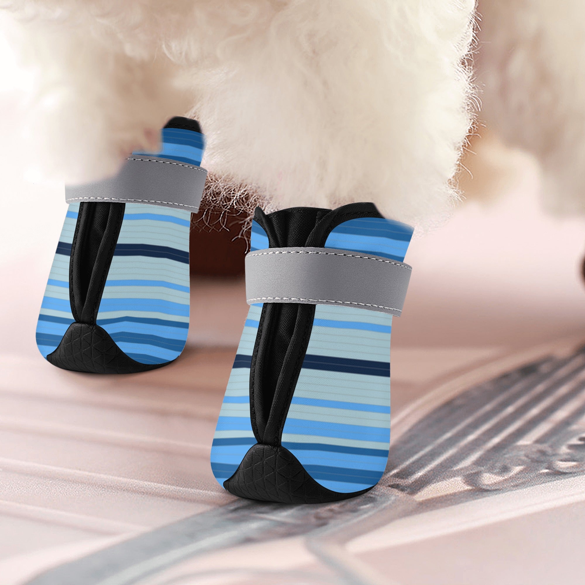 Non-Slip Dog Boot Socks - Striped Blue Paw Protectors for Indoor & Outdoor Use - Perfect for Hardwood Floors, Snow, and Hot Pavement