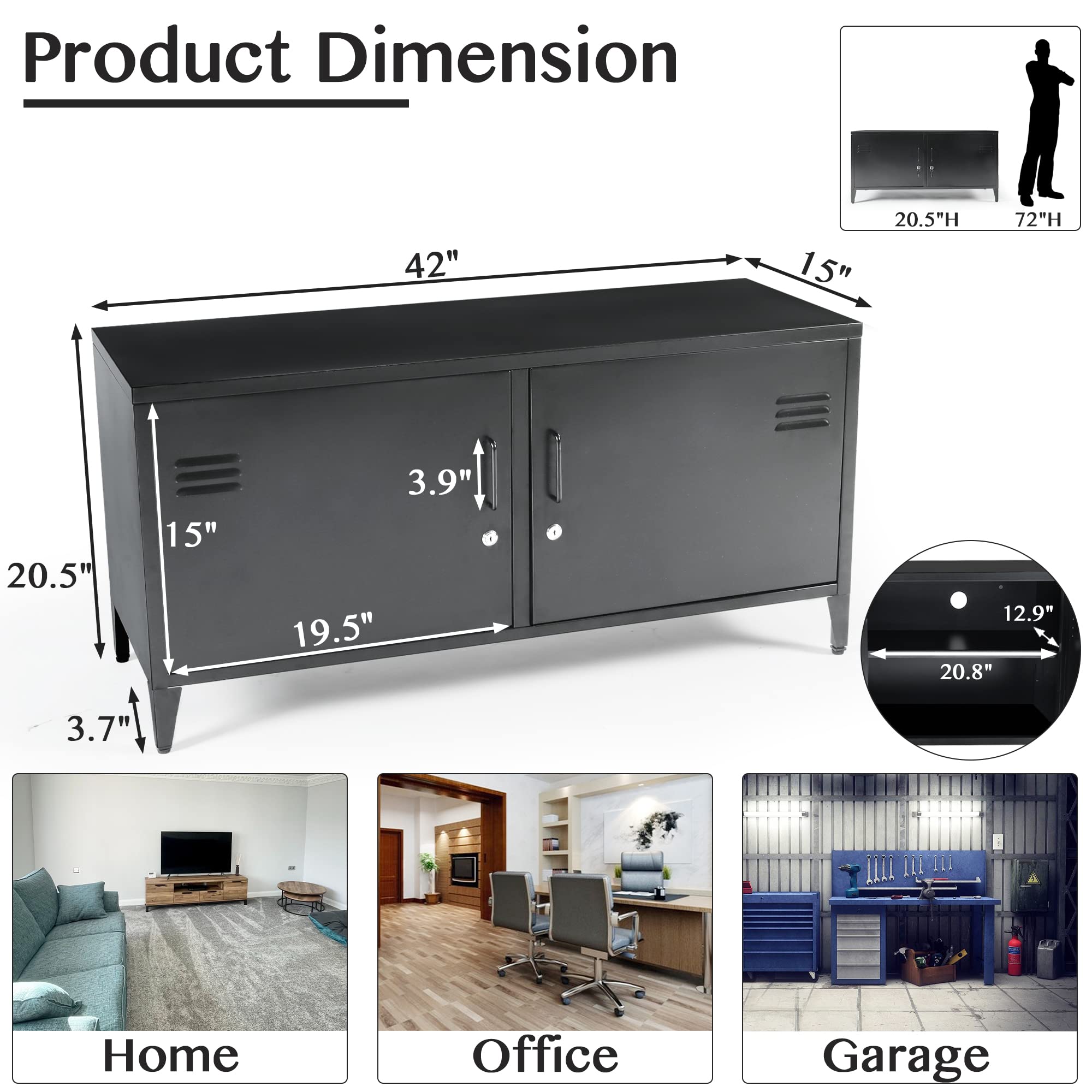 HOPUBUY 2-Door Black Metal Storage Cabinet - Steel Locker with Adjustable Shelves for Bedroom, Garage, Office Organization | Space-Saving Home & Office Storage Solution