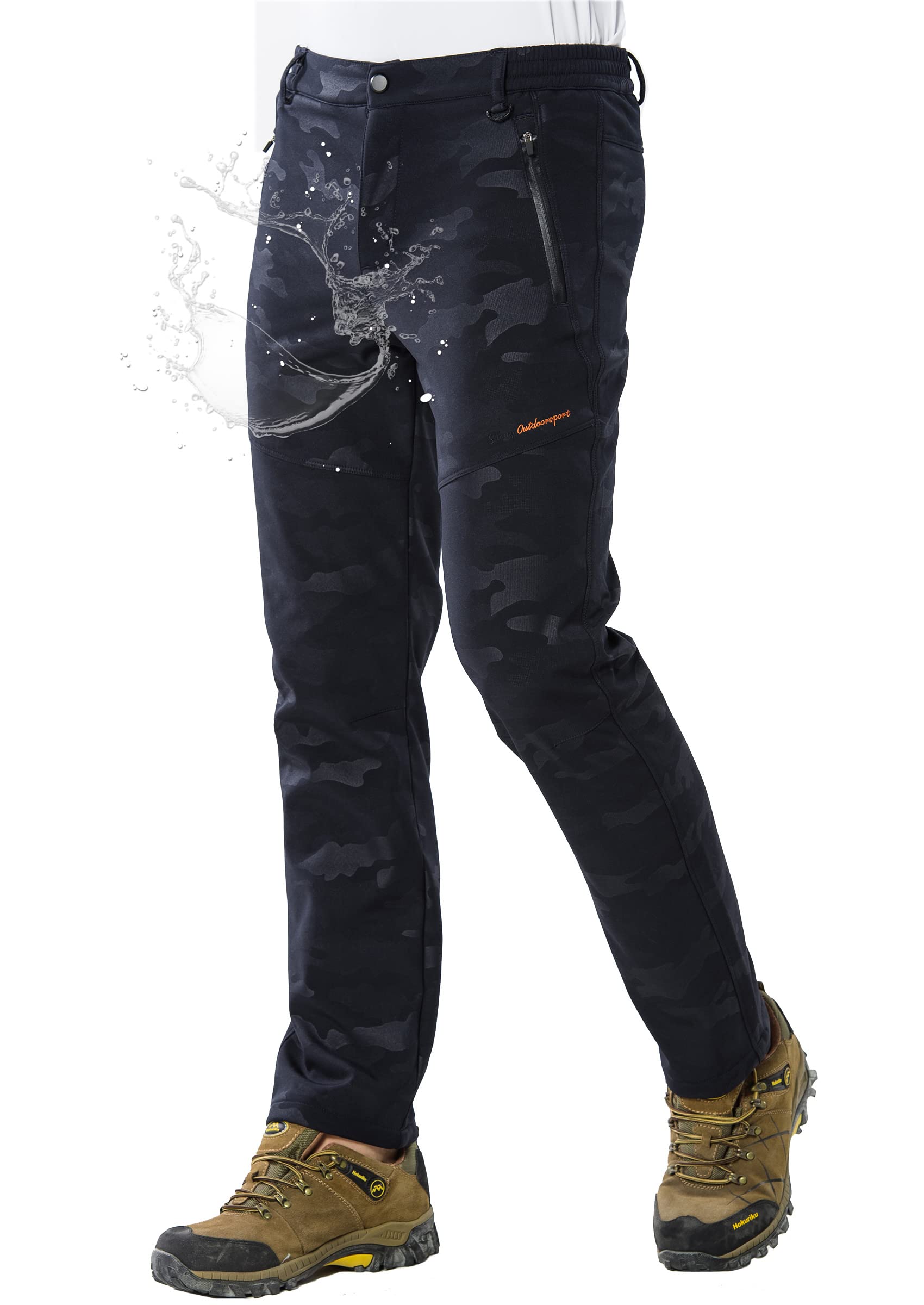 FOREVJHMM Men's Hiking Pants - Waterproof Softshell Winter Pants for Outdoor Activities, Skiing & Snow Sports with Fleece Lining & Zipper Pockets | Perfect for Camping, Mountain Climbing & Cold Weather Adventures